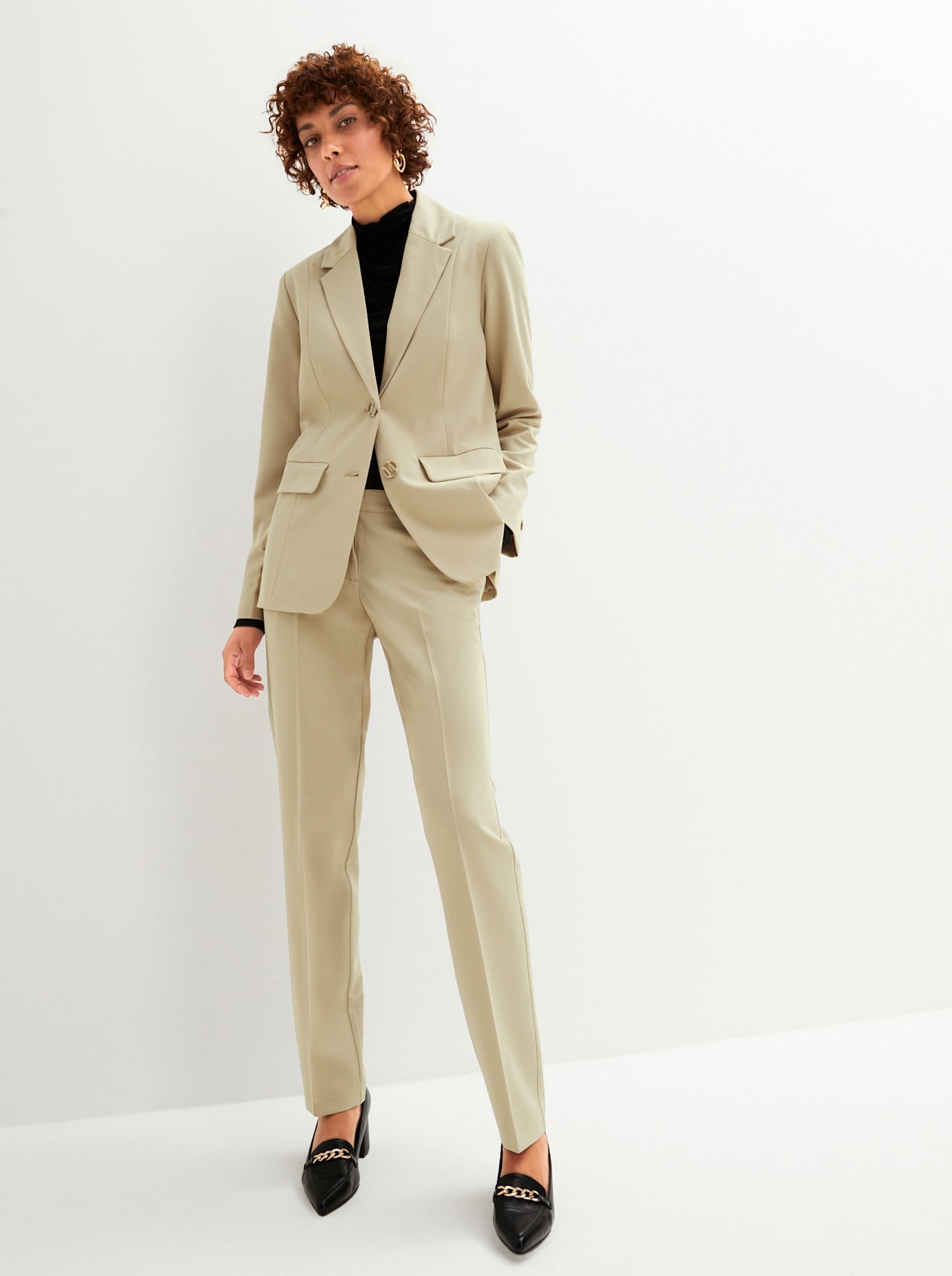 DamenHosenanzug»Kräuselband« in beige, Größe 44