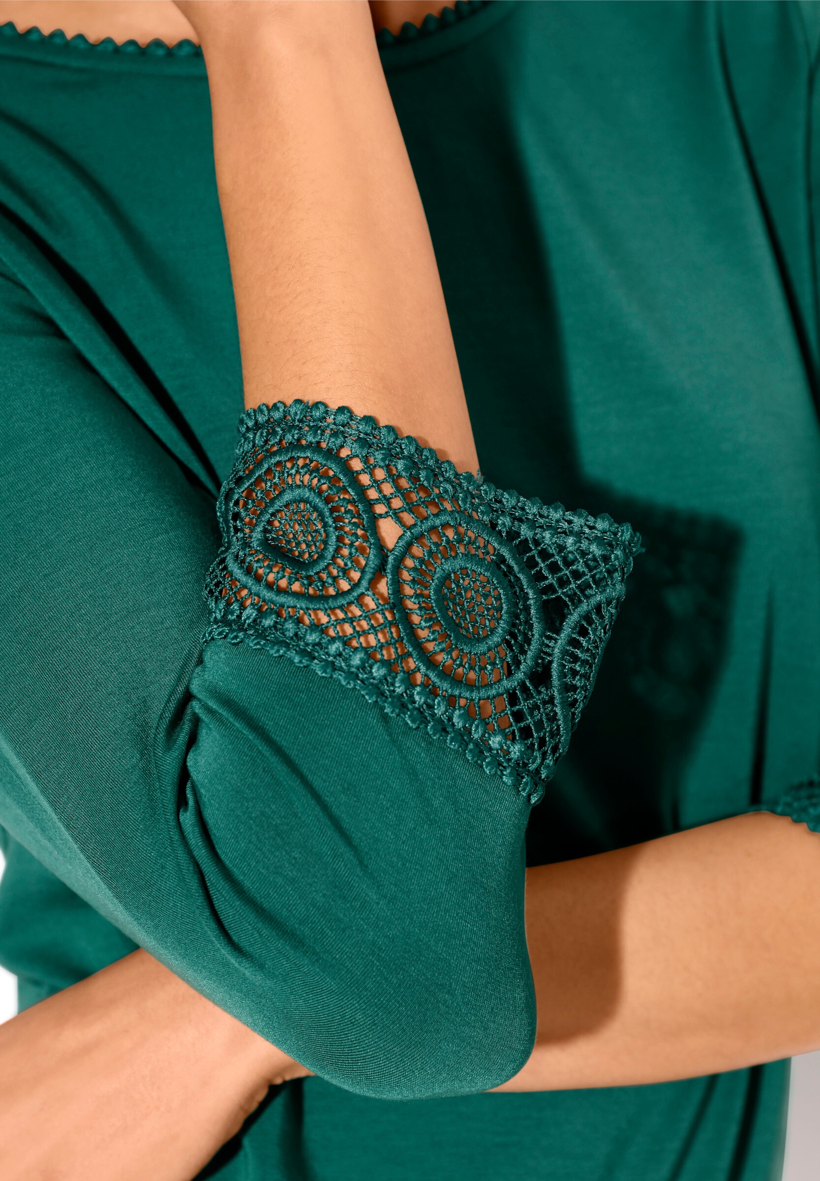 creation L T-Shirt »Lyocell-Shirt 3/4-Arm-Shirt mit Spitzenbordüre an Ausschnitt und Ärmeln«