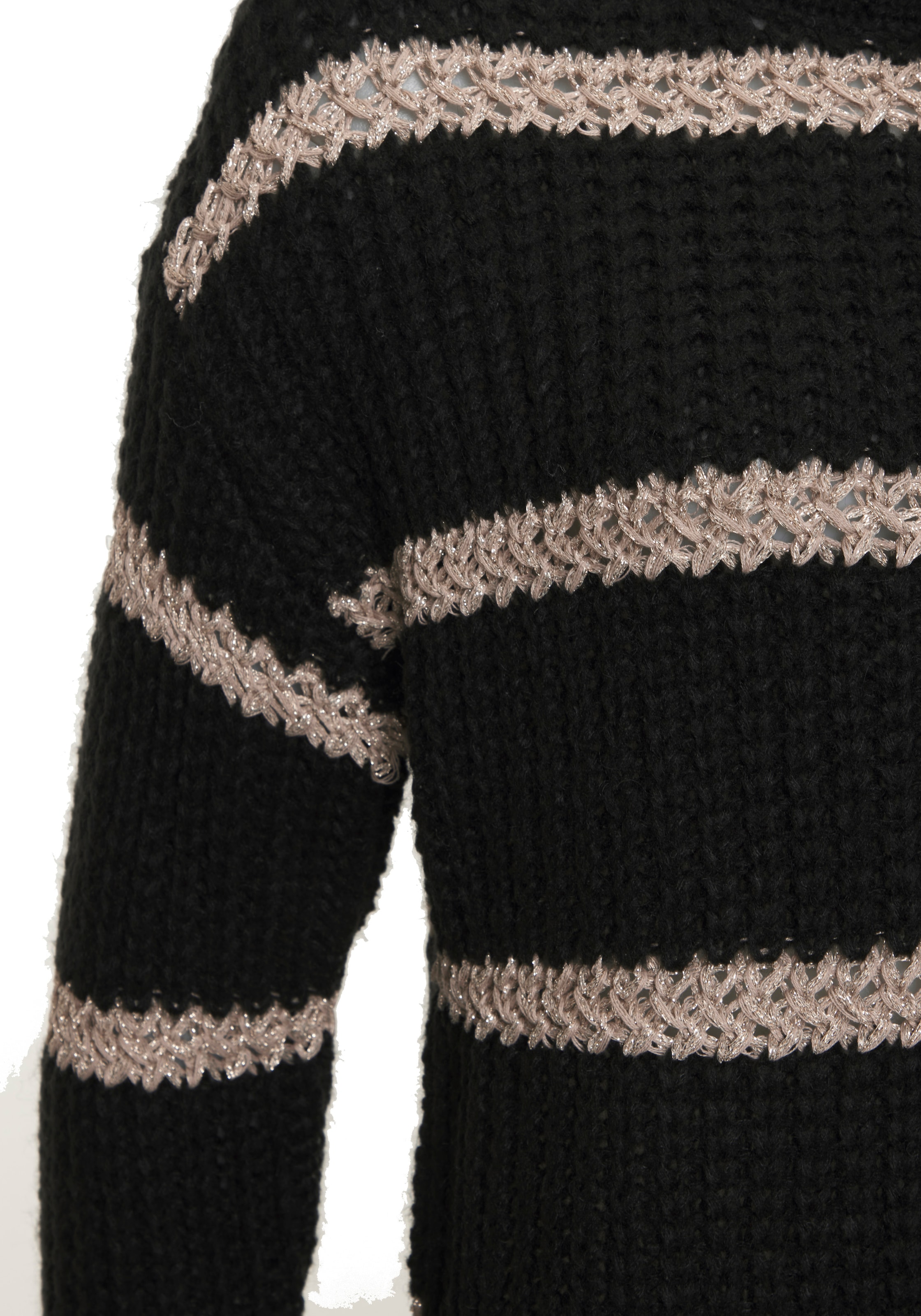 LASCANA Strickpullover »mit Streifenmuster und Lurexgarn aus Grobstrick« Rundhalspullover mit Glitzergarn-Details, Grobstrickpullover, casual
