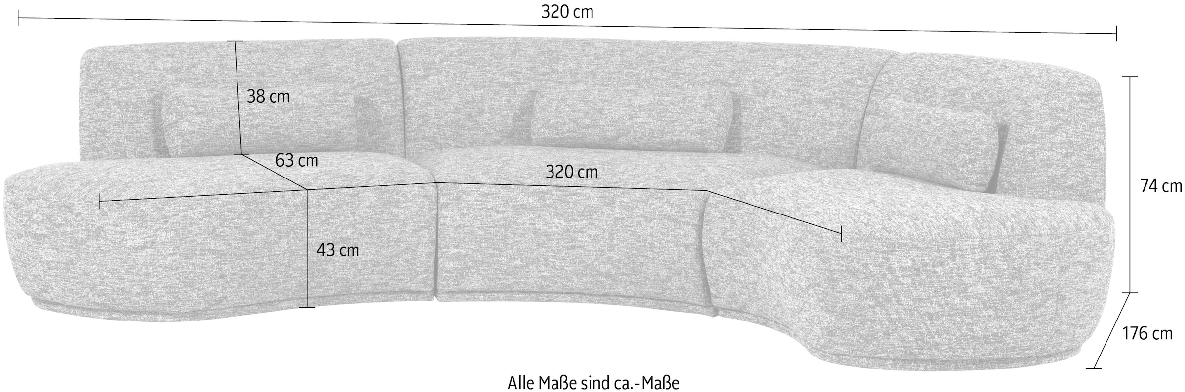 WOOOD Big-Sofa »Batavier 6-Sitzer Melange-Webstoff halbrunde Form B320 x T176 x H74 cm« 6-Sitzer,Tragkraft 480 kg gesamt, Ausgezeichnete Verschleißfestigkeit