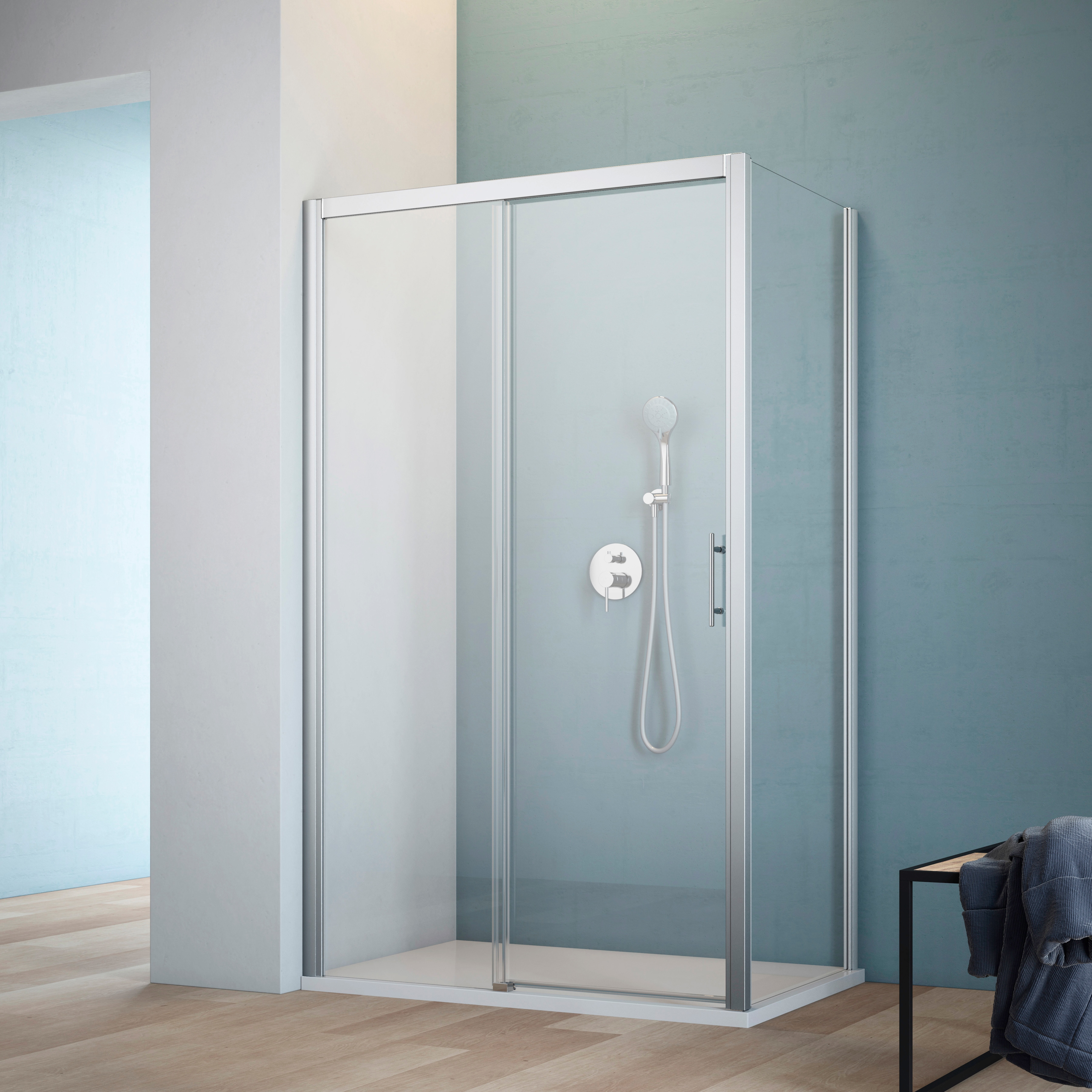 Maw By Geo Eckdusche »A-FS60« ebenerdiger Einbau möglich in silberfarben, Größe B/H/T: 90 cm x 200 cm x 90 cm