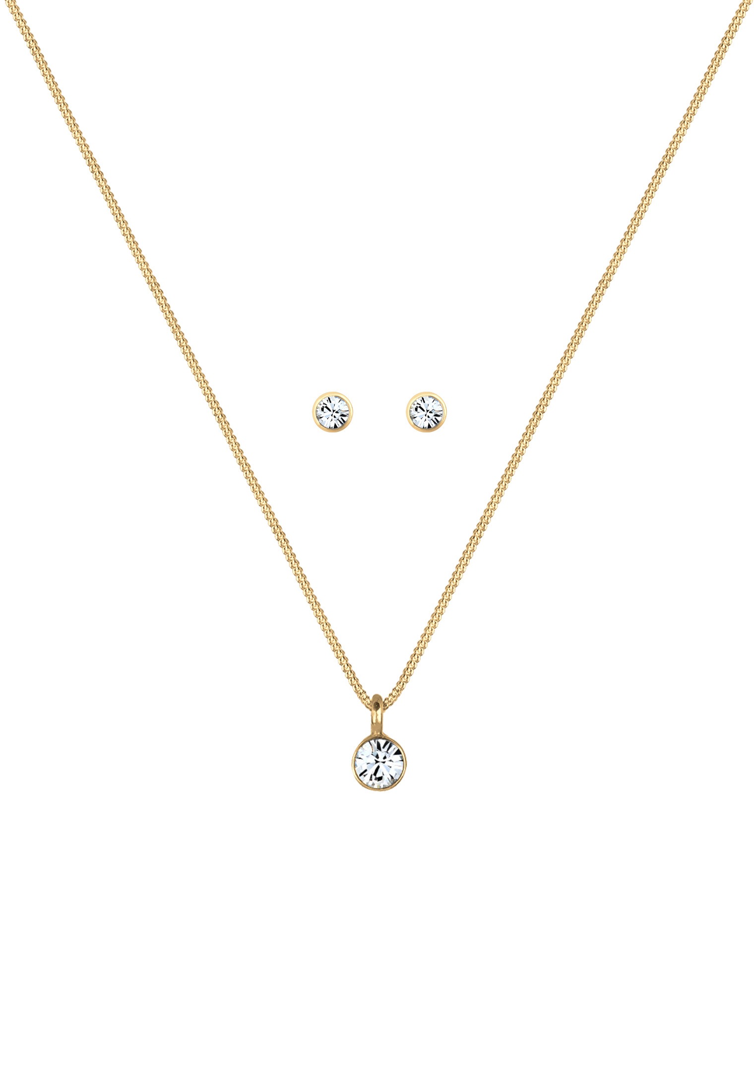 Elli Ohrring und Ketten Set »Schmuckset Kette Stecker Glas Kristalle Weiß 925 Sterling Silber«
