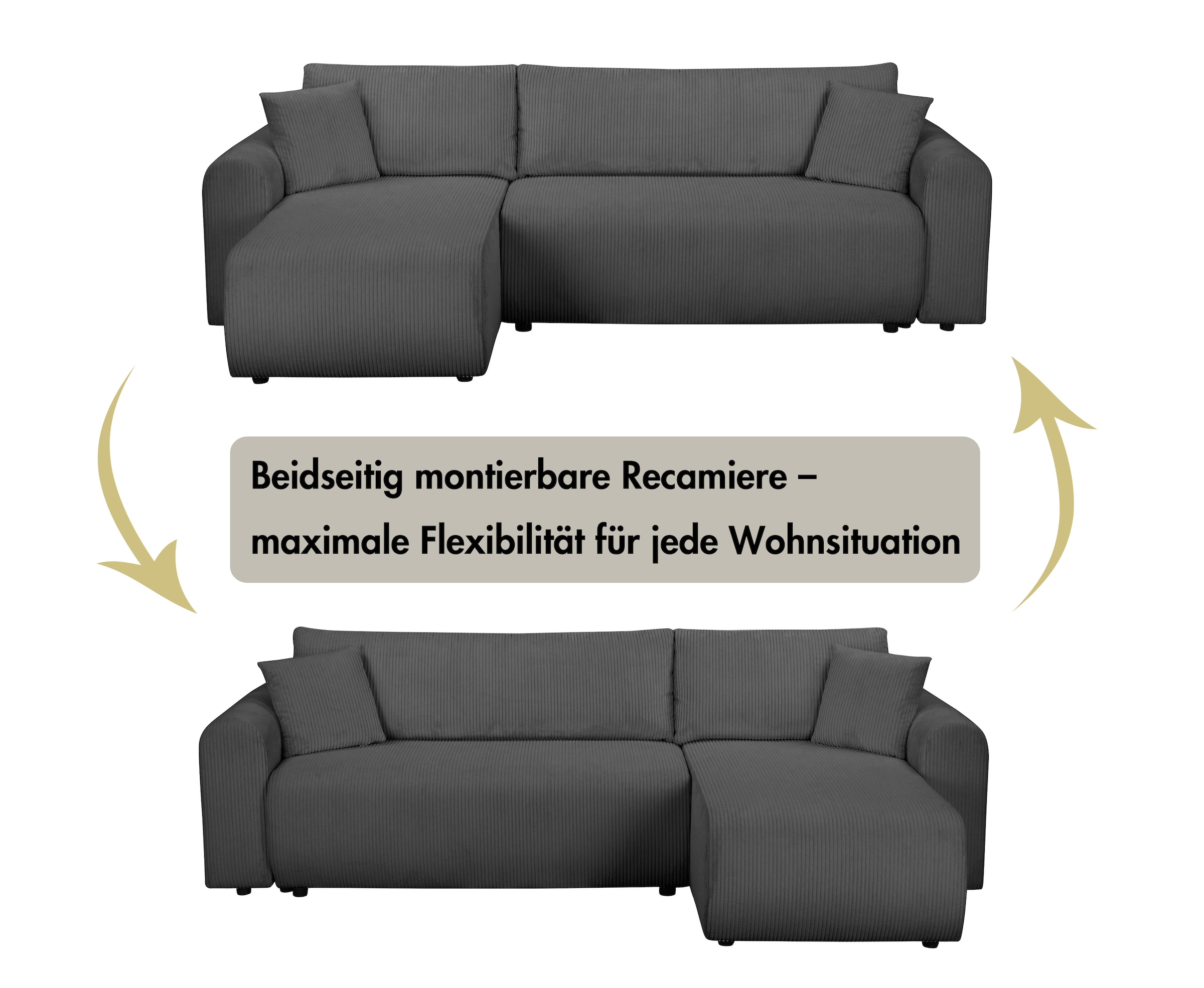 OTTO home Ecksofa »JONAA Cord L-Form, 241cm. OTTO. Verlässliche Qualität« Tonnentaschen-Federkern, Bettkasten, Schlafsofa (133/200)