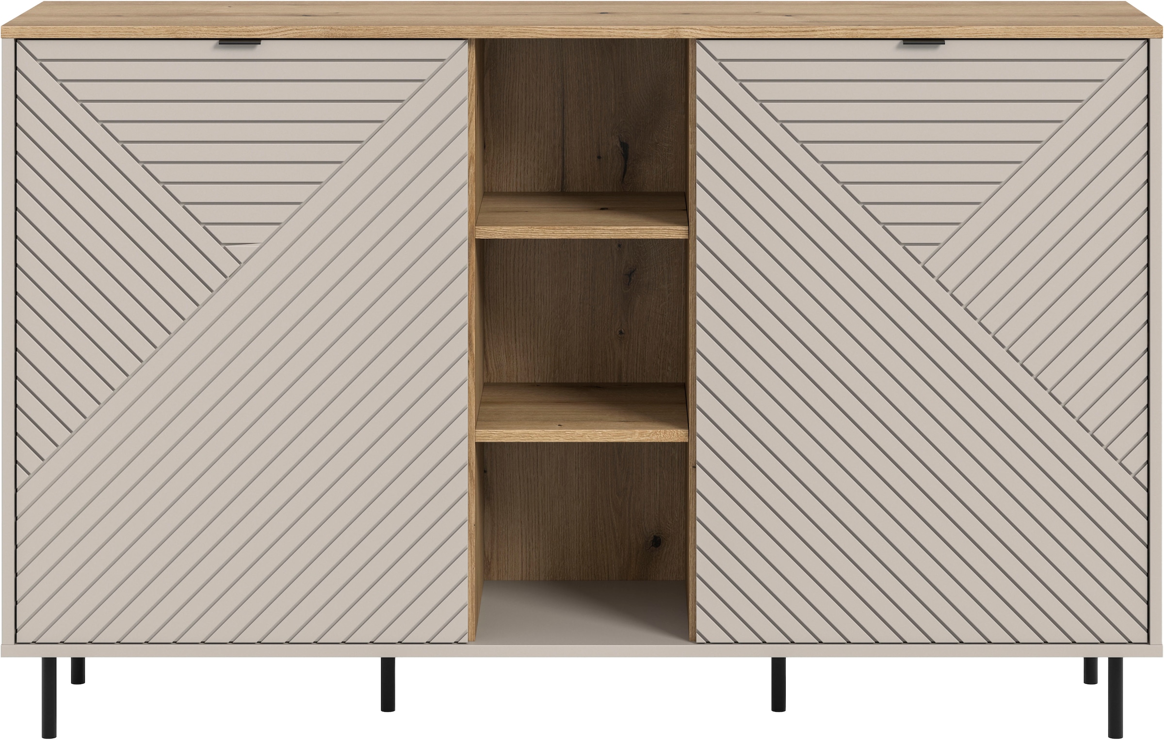 Home affaire Sideboard »RAITA, Breite 154 cm, Front mit Desgin-Fräsung, 2 Türen, viel Stauraum« moderne Farbkombi, individuell einsetzbar, Griffe & Füße aus Metall,  Kommode, Anrichte, Schrank, Highboard, TV-Board