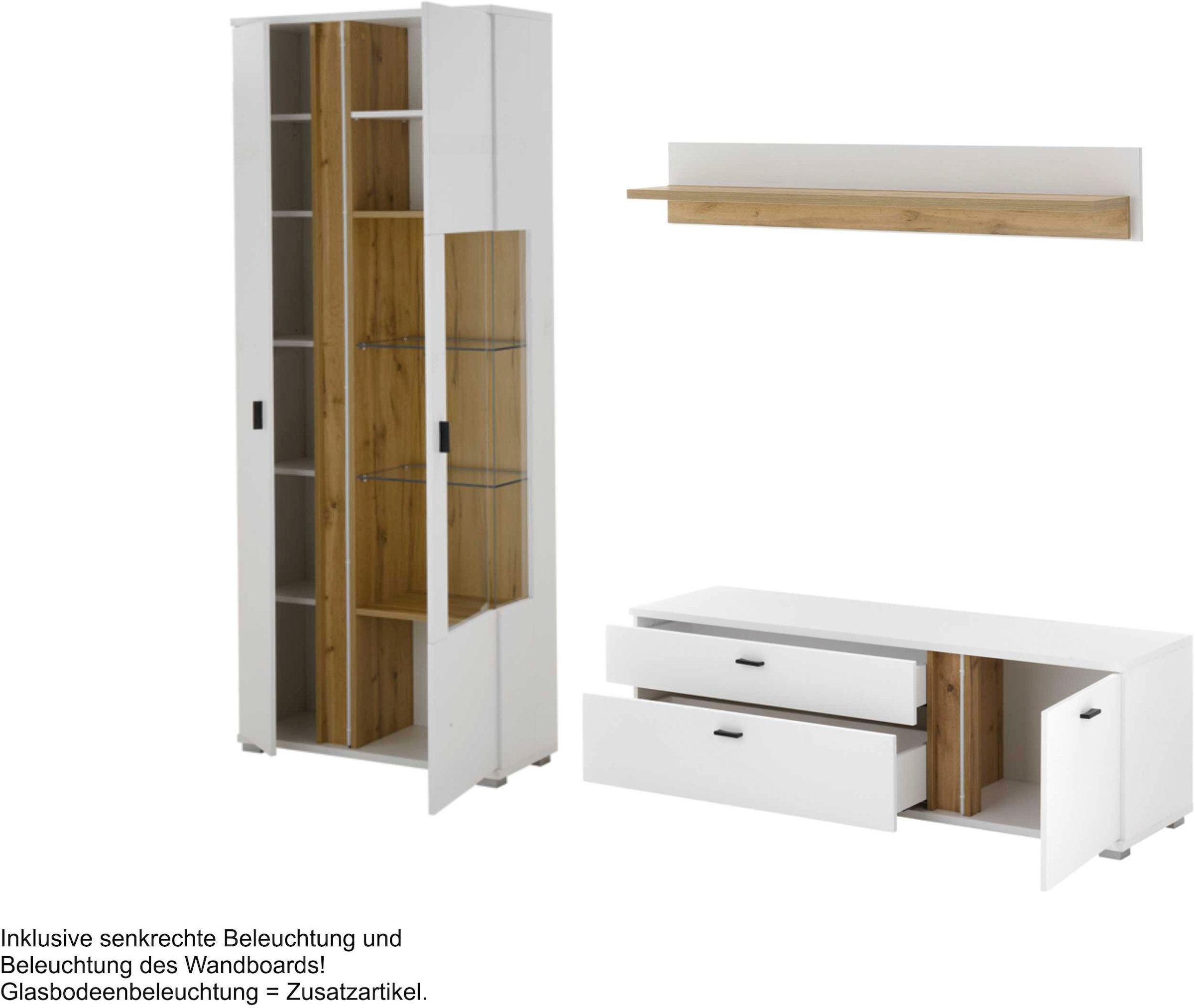 INOSIGN Wohnwand »LONG ISLAND«, (Set, 3 St.), in moderner Trendfarbe,inklusive senkrechter Beleuchtung,Breite 240 cm
