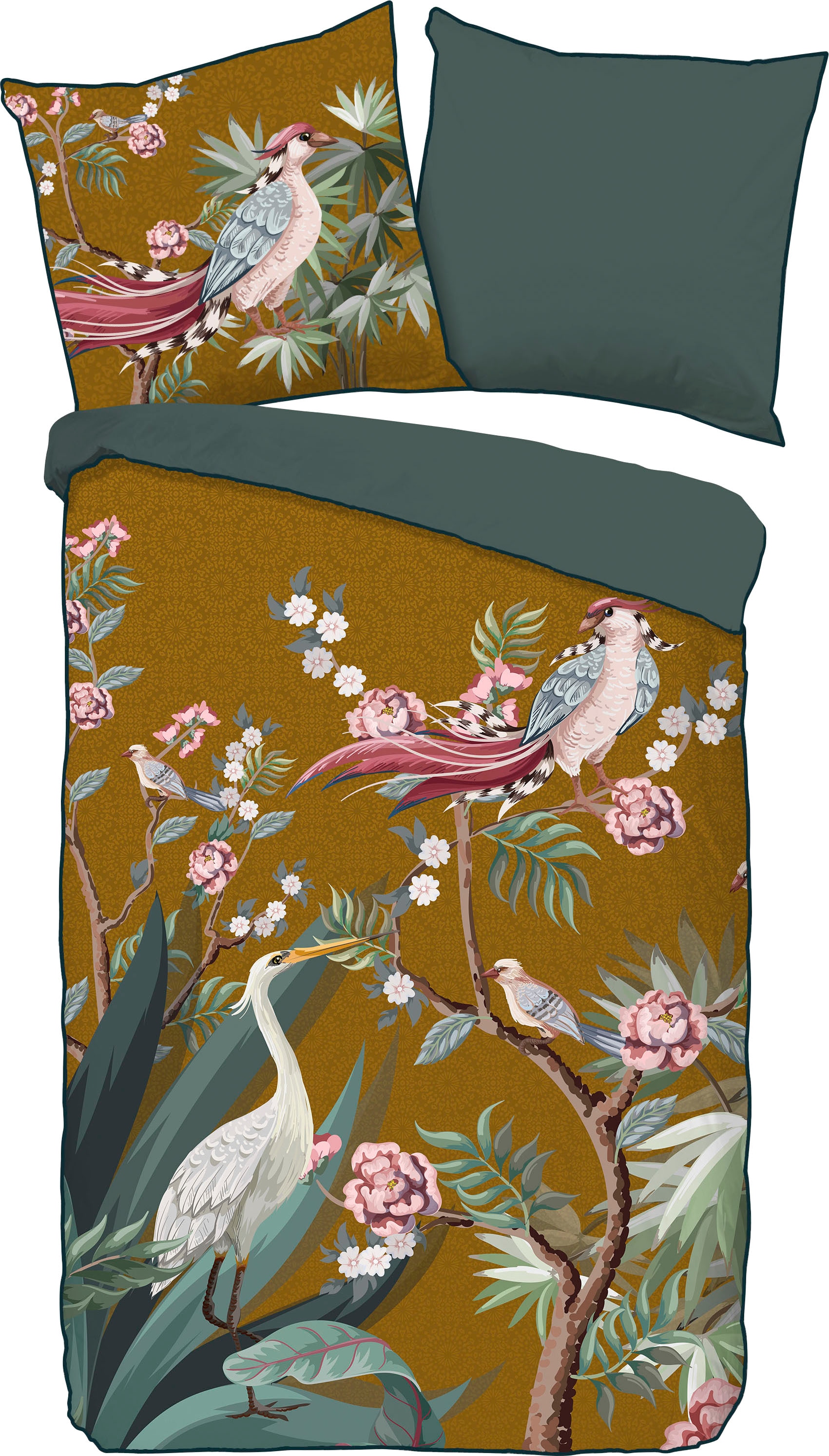 Descanso Wendebettwäsche »Sarenza«, Mako Satin, 135x200, Biese, Reißverschluss, Wendeoptik, Blumen, Grau