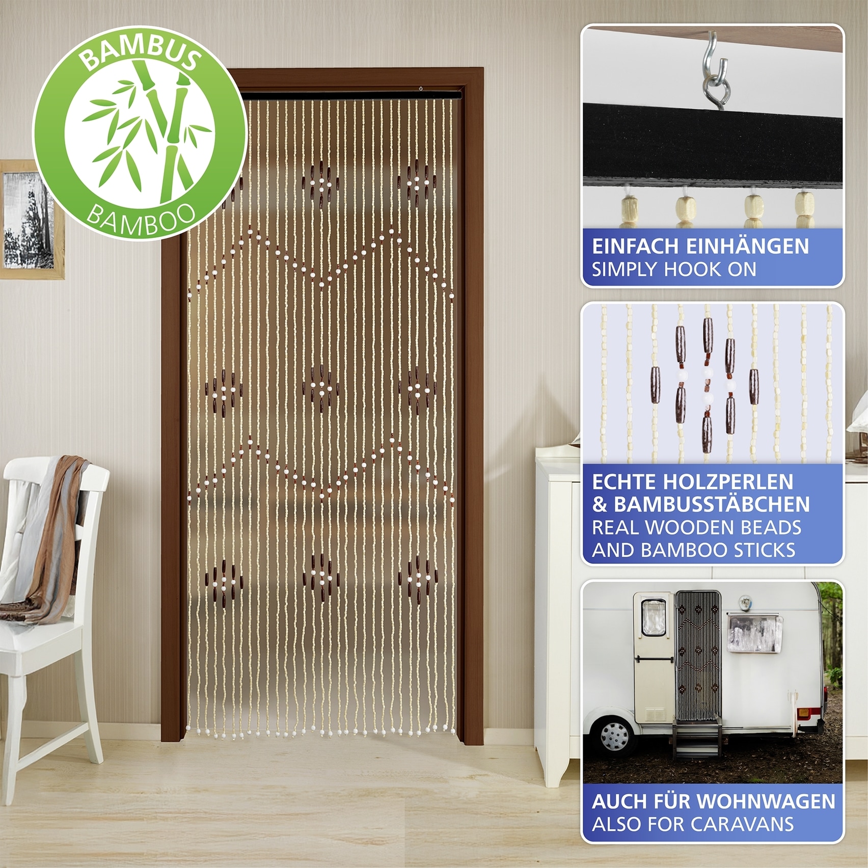 Maximex Insektenschutz-Vorhang »Türvorhang - Holzperlen« 1 Stk. tlg. Insekten- und Sichtschutz aus Bambus, für Balkon oder Terrasse