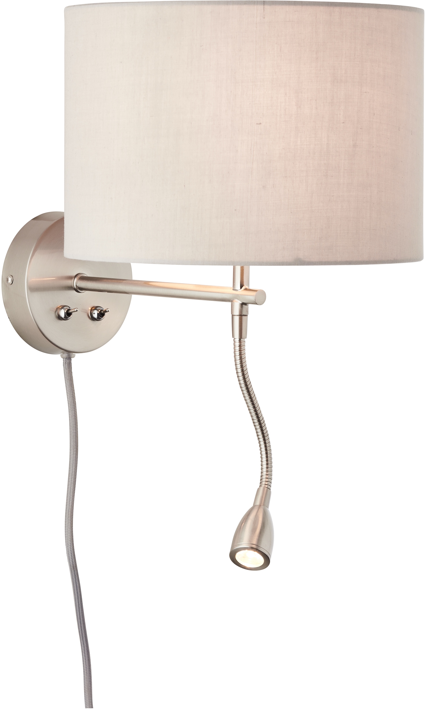 Lüttenhütt LED Wandleuchte »Lüchte«, 2 flammig, Leuchtmittel E27 | ohne Leuchtmittel-LED fest integriert, Wandlampe mit Stoffschirm greige Ø 26 cm und flexiblem Lesearm