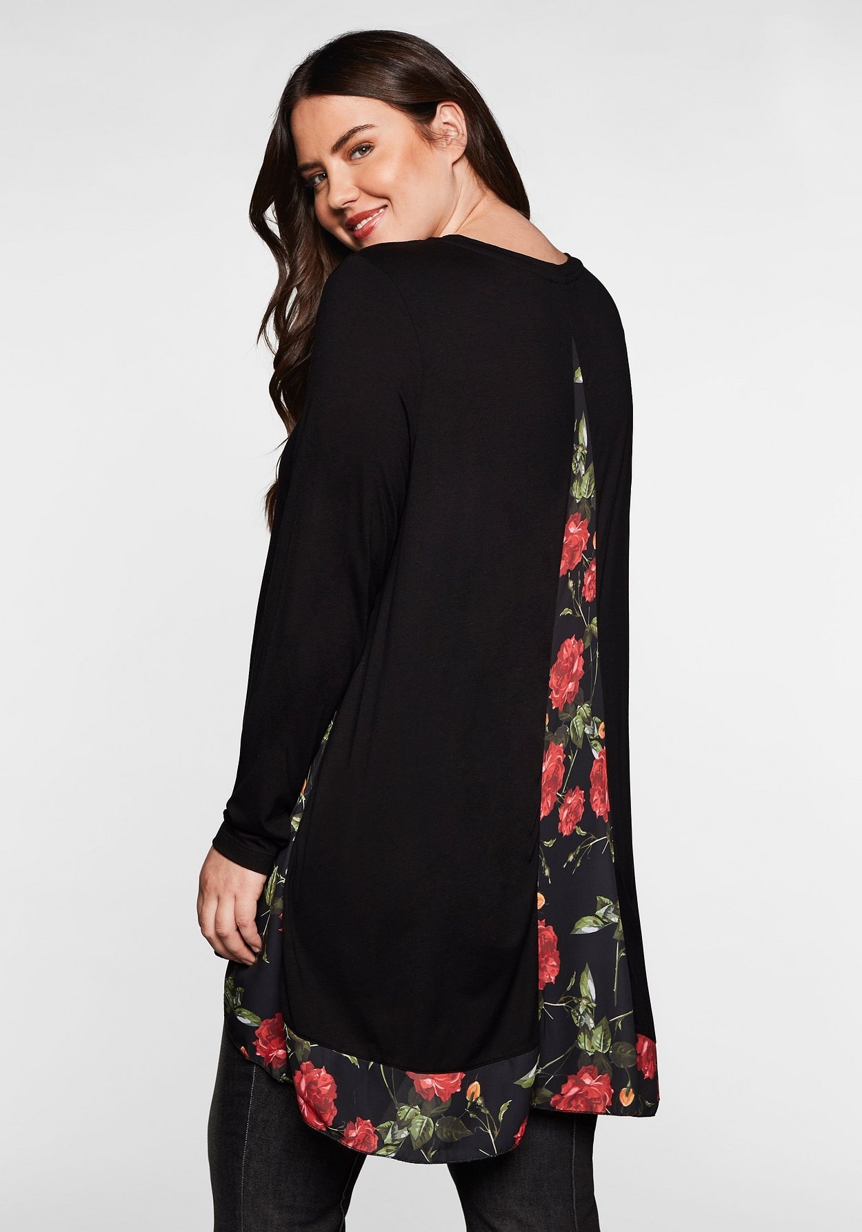 Sheego Longshirt »Longshirt mit floral bedruckten Einsätzen«, mit floral bedruckten Einsätzen
