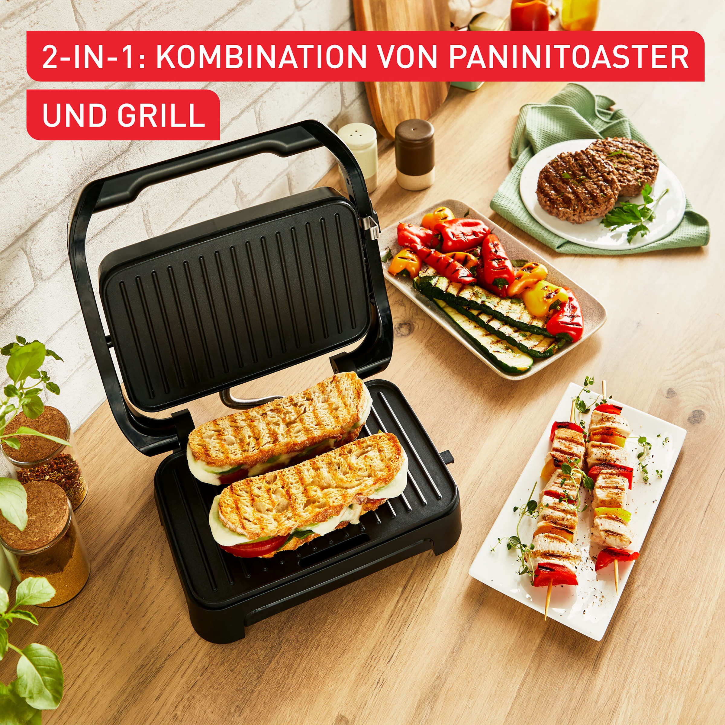 Tefal Kontaktgrill »GC270D Inicio Compact«, 1000 W, besonders kompakt, 2-in-1 Panini/Grill, Edelstahlgehäuse