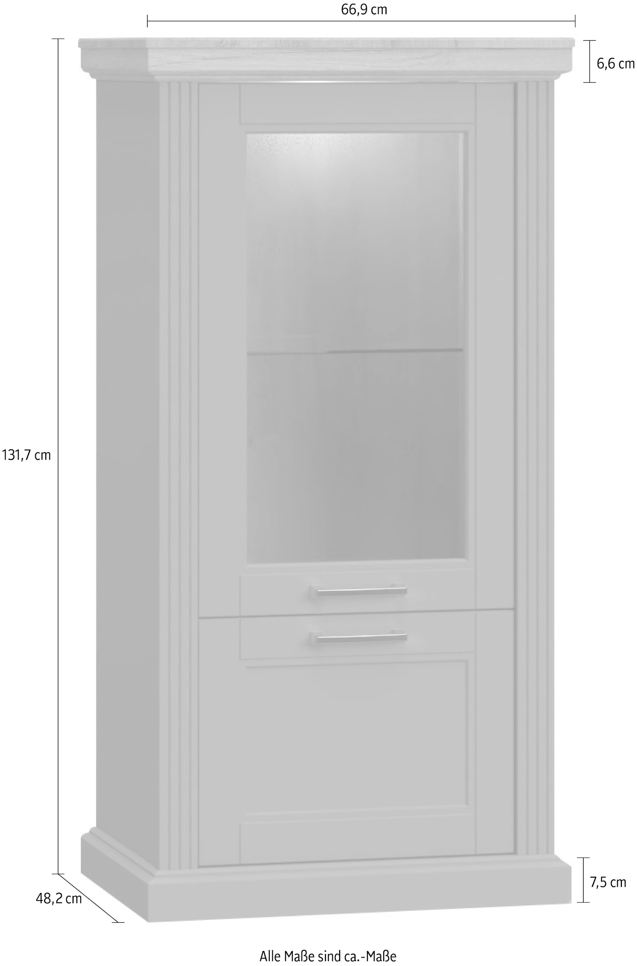 OTTO home Vitrine »Tara« (H/B/T): 132/66/48cm,  lackiert mit wasserbasiertem UV-Lack, Soft-Close-Funktion