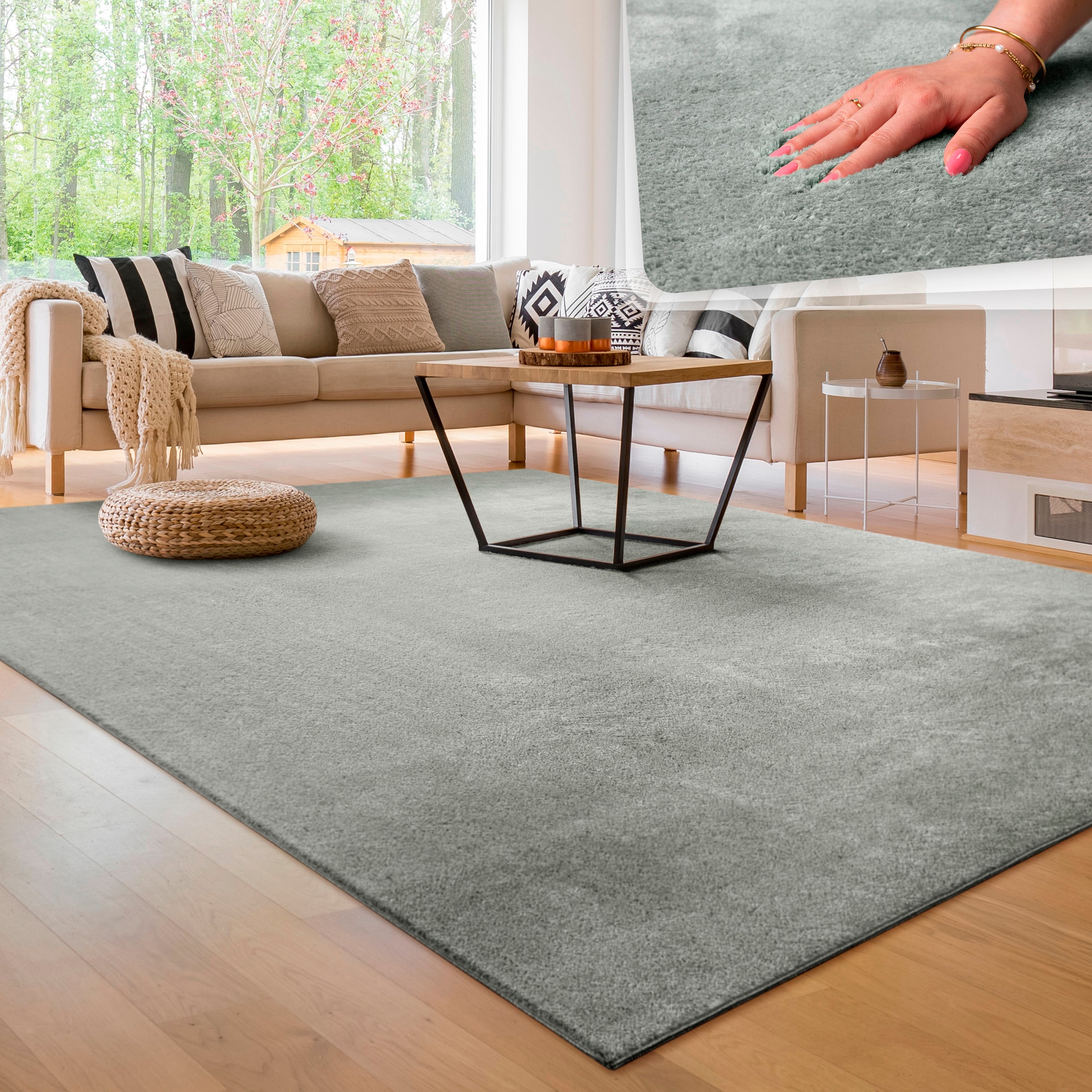 Paco Home Teppich »Cadiz waschbar, erhältlich 630«, besonders rechteckig, weich, im Uni-Farben, OTTO Läufer auch als Online-Shop