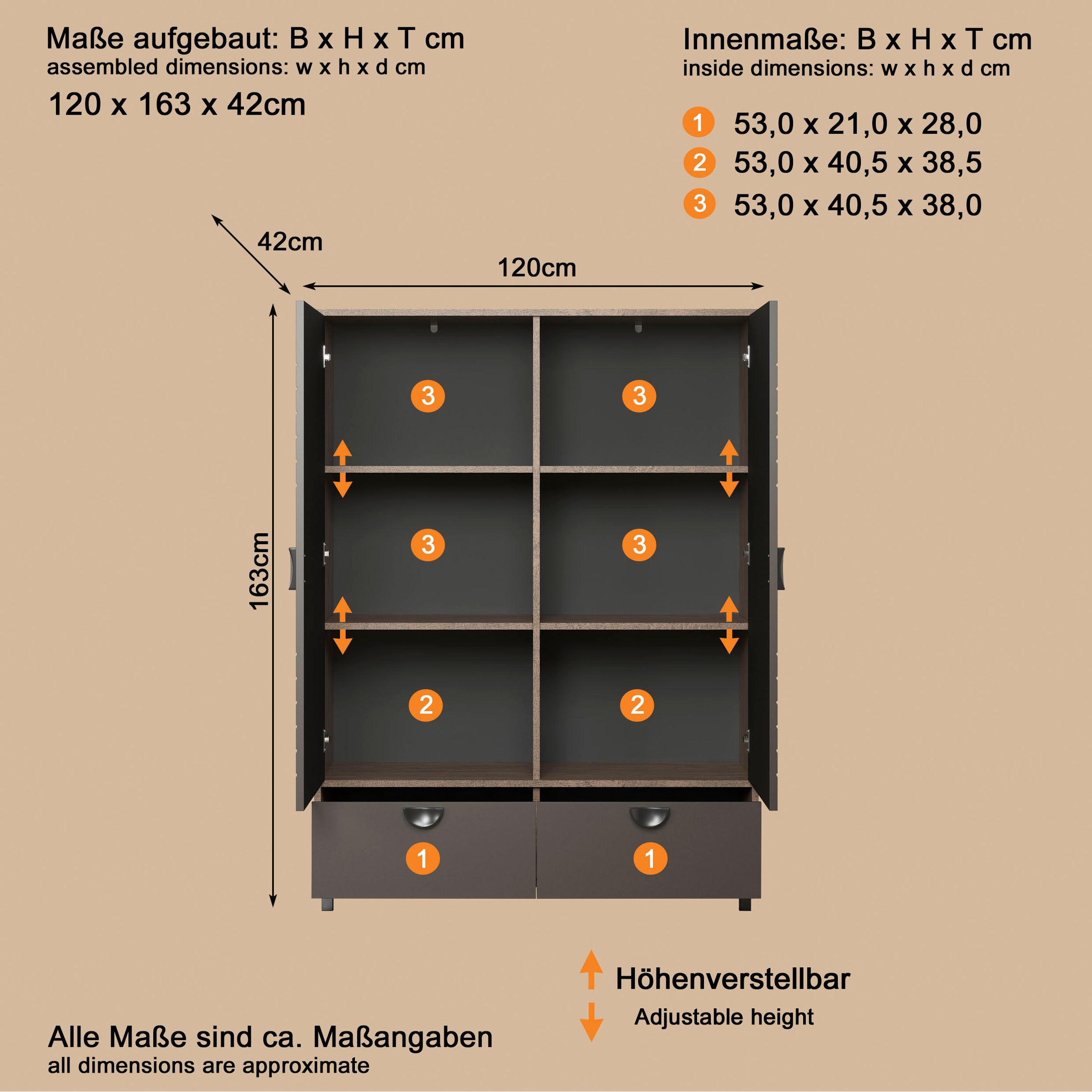 INOSIGN Highboard »Fusion« 1 Stk. tlg. Stauraumschrank mit besonderem Kreismuster - (B/T/H) 120/42/163 cm