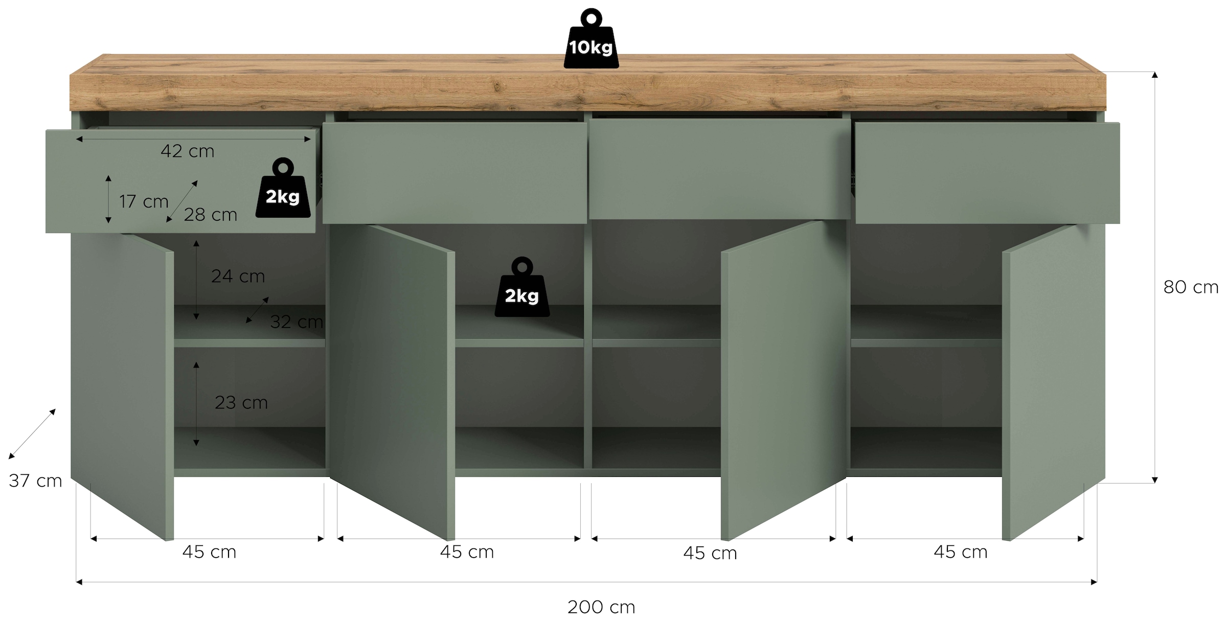 OTTO home Sideboard »MAMBO, TOPSELLER!, Breite 200cm, 4 Türen, 4 Schubkästen, push-2-open« 2 farbige Ausführung, in verschiedenen Farben erhältlich, 1 Stk. tlg. Kommode, Anrichte, Wohnzimmer, Schlafzimmer