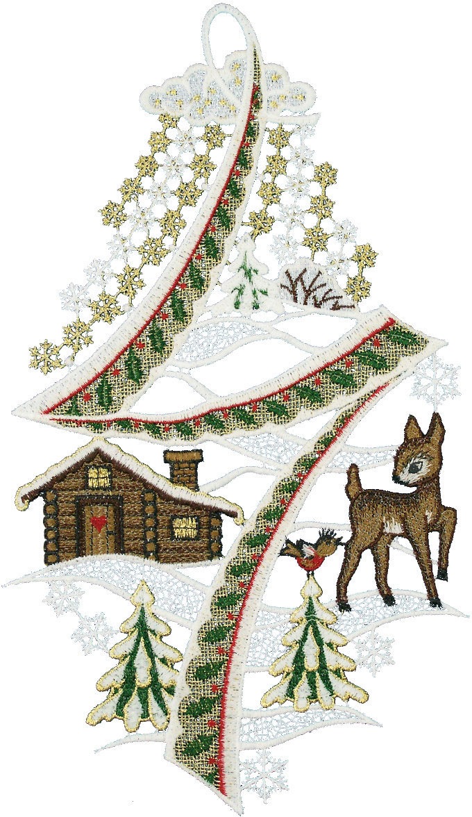 W. Reuter & Sohn - Plauener Spitze Fensterbild »Hüttenzauber« Made in Germany in braun, Größe B/L: 20 cm x 35 cm