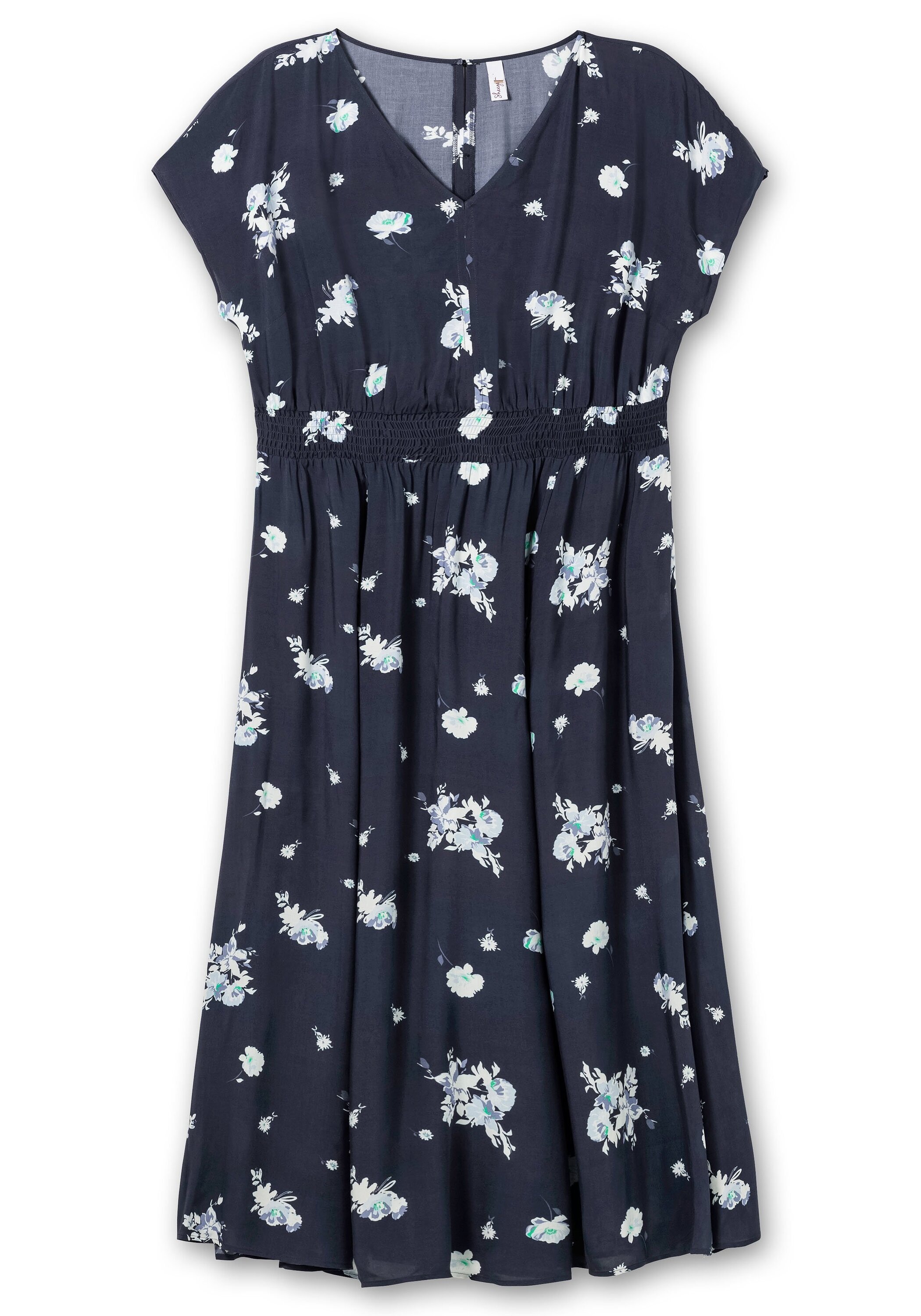 Sheego Maxikleid »Maxikleid mit Alloverdruck und gesmokter Taille«