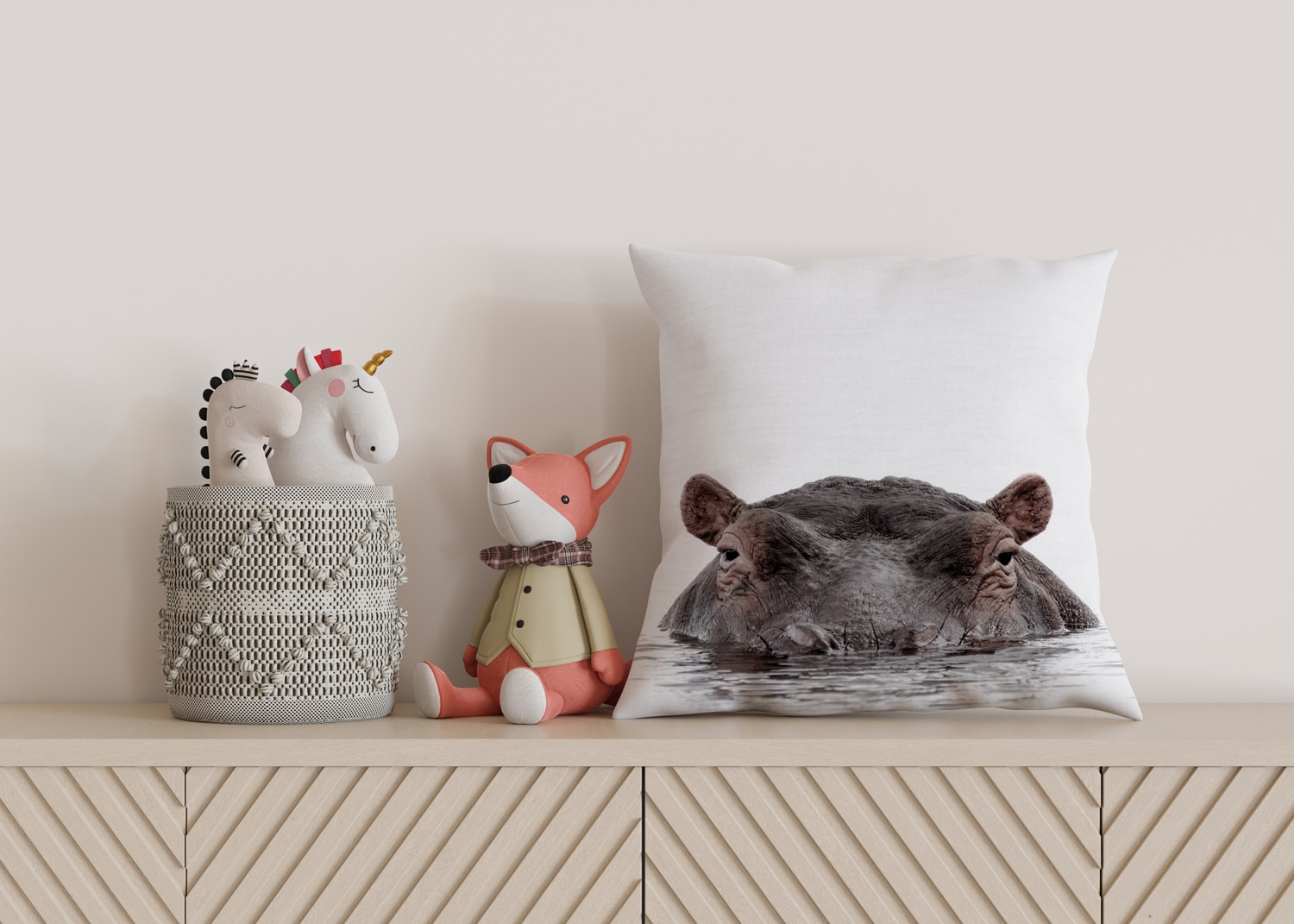 queence Dekokissen »Flußpferd«, Kissenhülle mit HD Premium Druck, geruchsneutral, 40x40cm