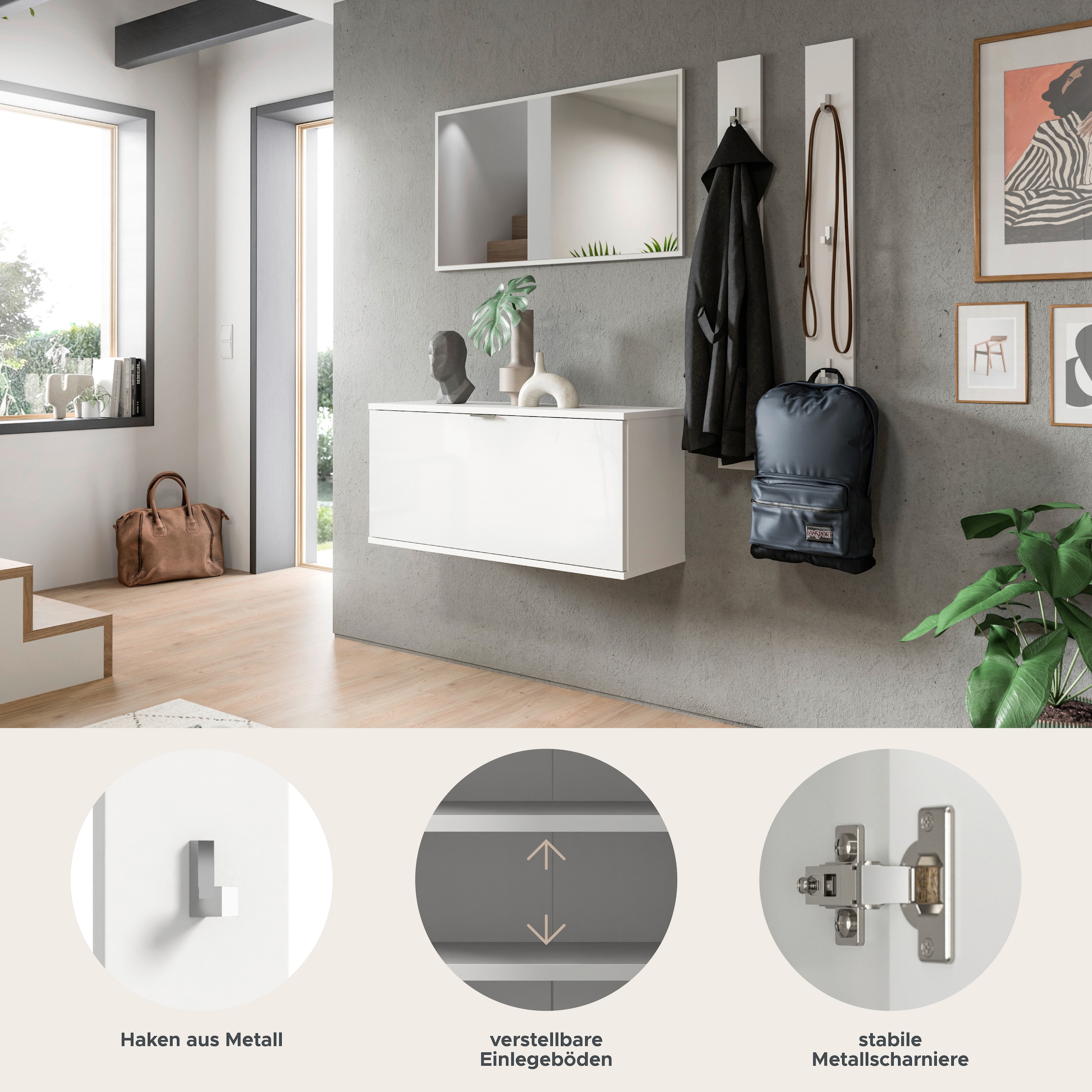 INOSIGN Garderoben-Set »Trondheim Garderobenset 3-tlg., Breite 130 cm,«, (3 St.), Trondheim, Garderobenset 3-tlgBreite 130 cm, Flur, Diele, Kombination