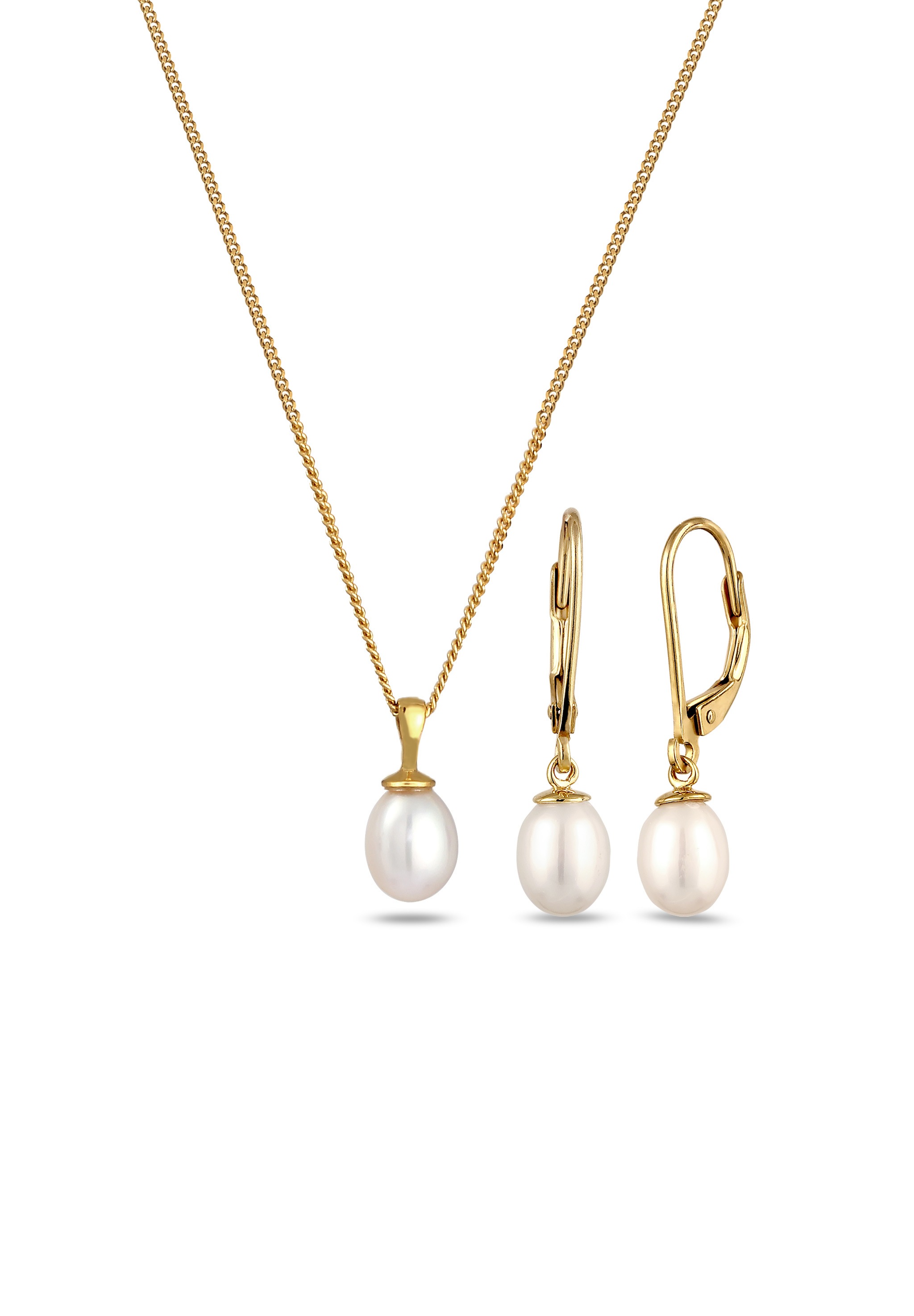 Elli Ohrring und Ketten Set »Schmuckset Süßwasserperlen Weiß 925 Sterling Silber« ()