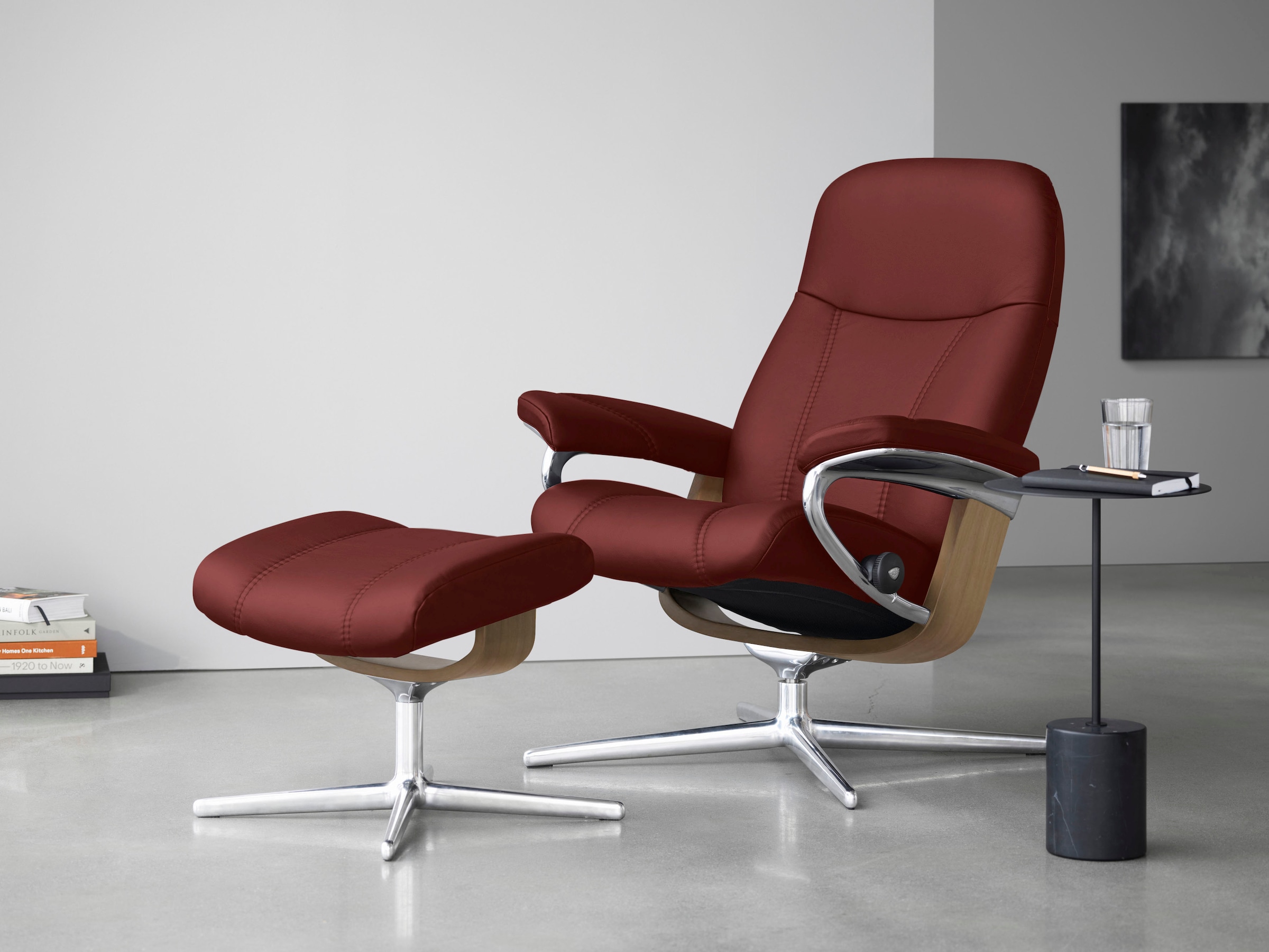 Stressless® Relaxsessel »Consul«, (Set, Relaxsessel mit Hocker), mit Hocker, mit Cross Base, Größe S, M & L, Holzakzent Eiche