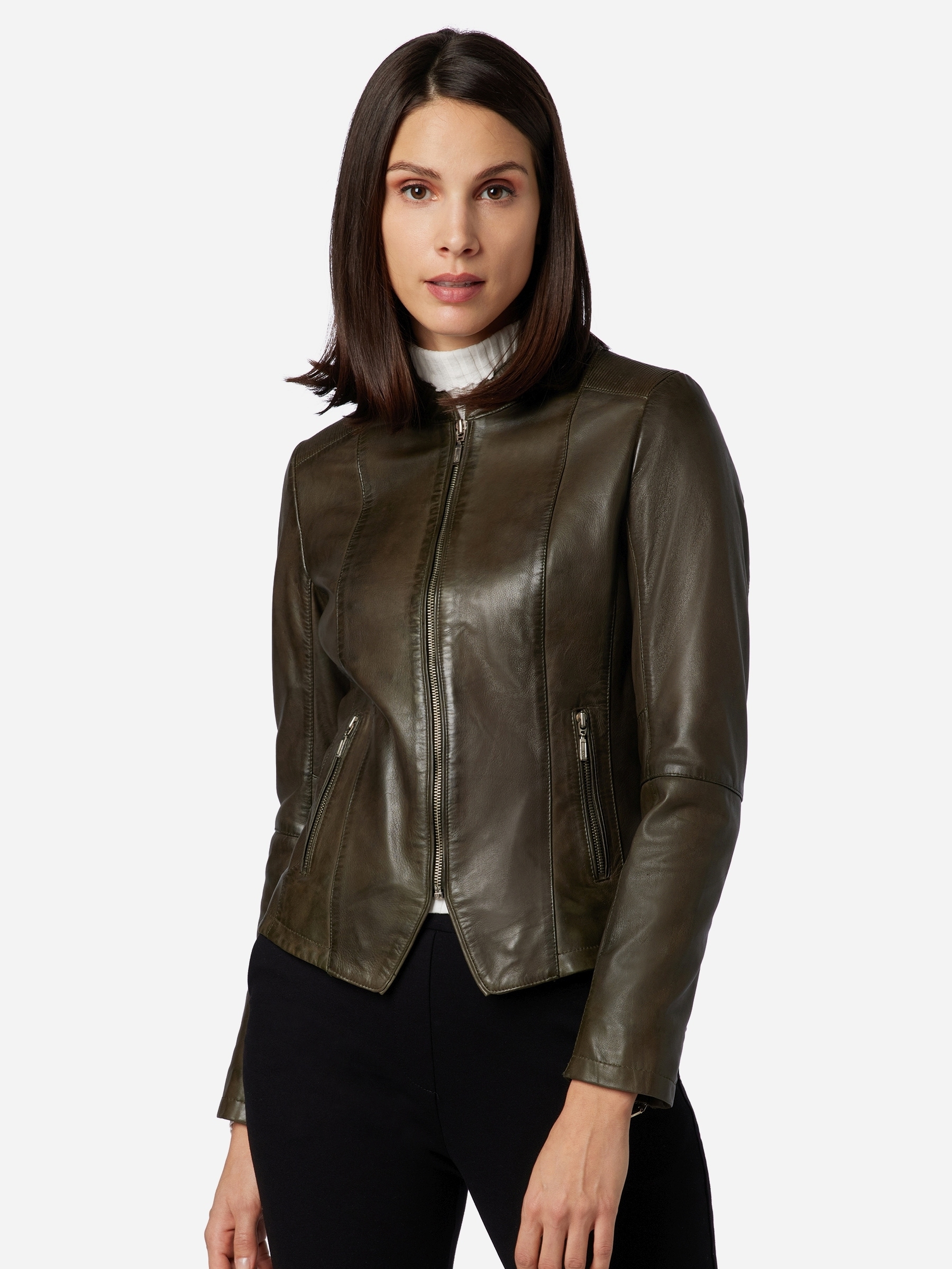 RICANO Kurzjacke »Lederjacke Abigale« ohne Kapuze Handgefertigt aus echtem Leder