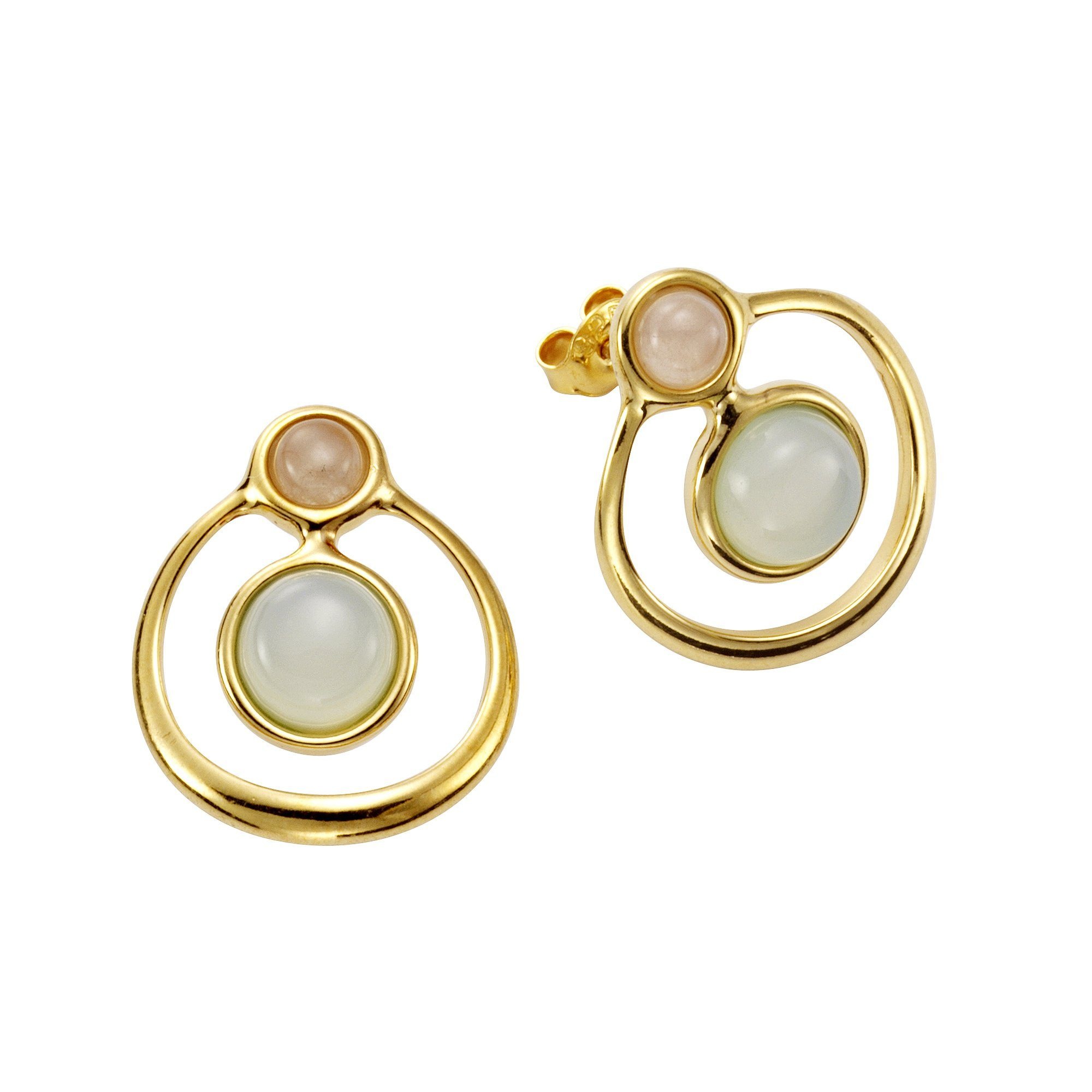 Vivance Paar Ohrstecker »925/- Silber vergoldet echte Steine«, Rosenquarz und Aqua-Achat