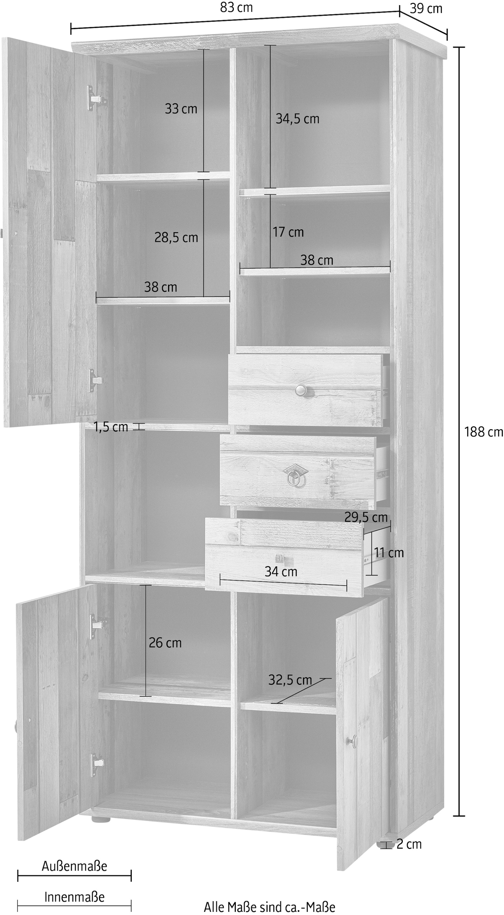 Innostyle Stauraumschrank »BONANZA«, (1 St.), 3 türig, 3 Schubladen, 11 Fächer, Softclose, ABS Kantenschutz