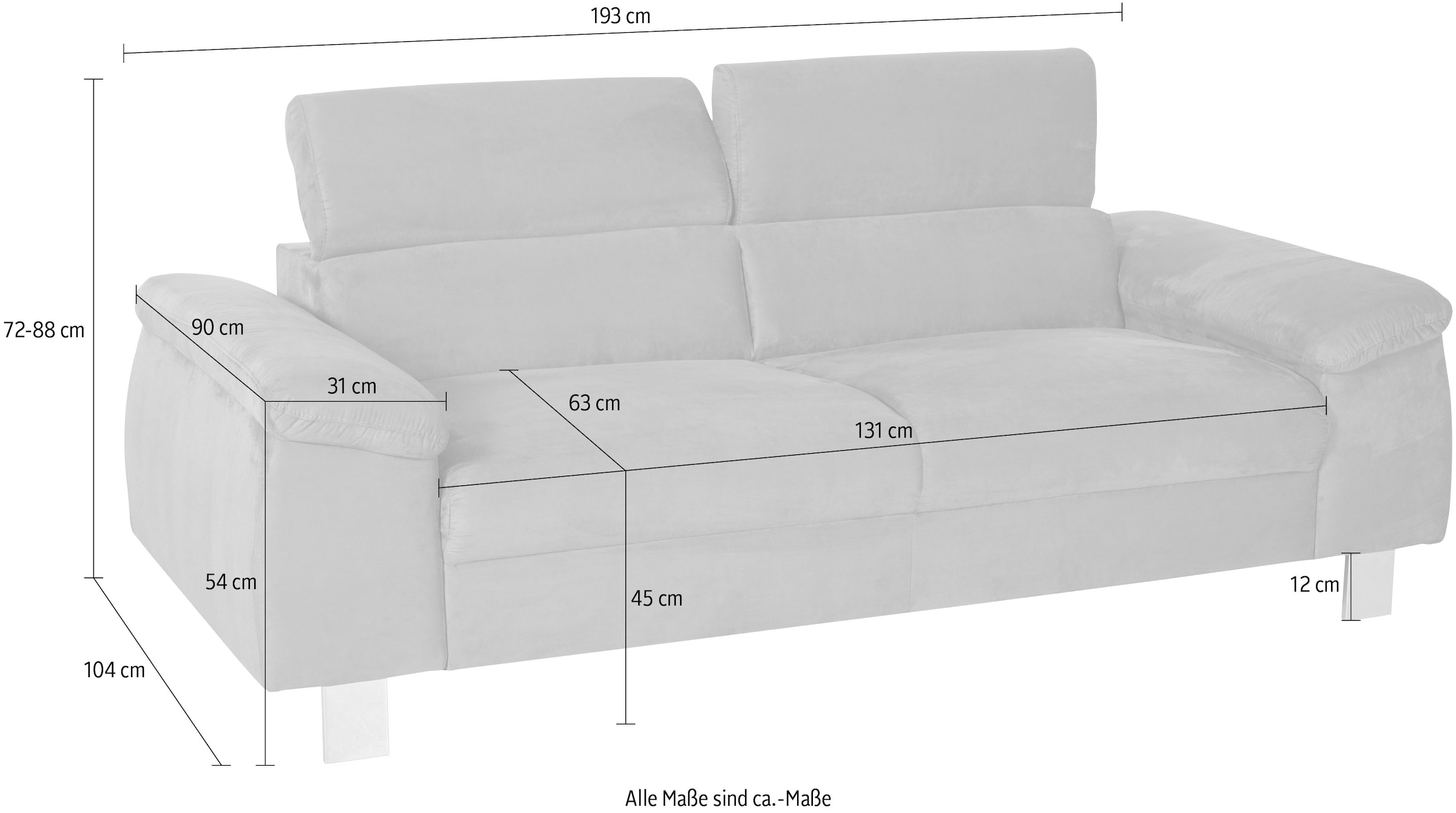 COTTA 3-Sitzer »Komaris, B: 193 cm« mit Kopfteilverstellung
