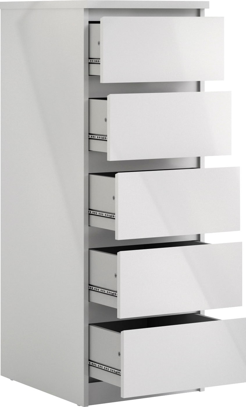 INOSIGN Highboard »Naia, Hockkommode mit 5 Schubkästen«, abgerundete Schubladenkanten auf Metallgleiter, Breite 40,4 cm