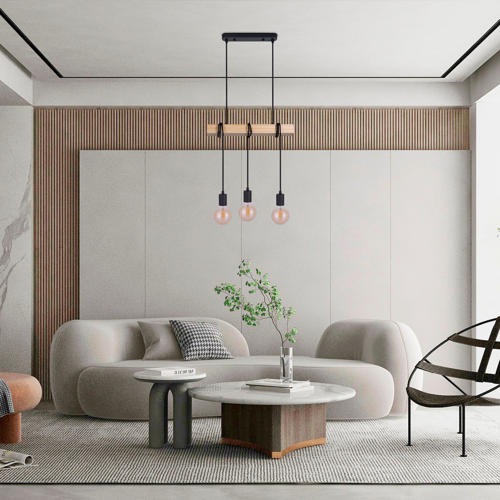 Paco Home Pendelleuchte »SINA«, Leuchtmittel E27 | ohne Leuchtmittel, LED Pendellampe Hängeleuchte Wohnzimmer Esszimmer Vintage Holz 3x E27