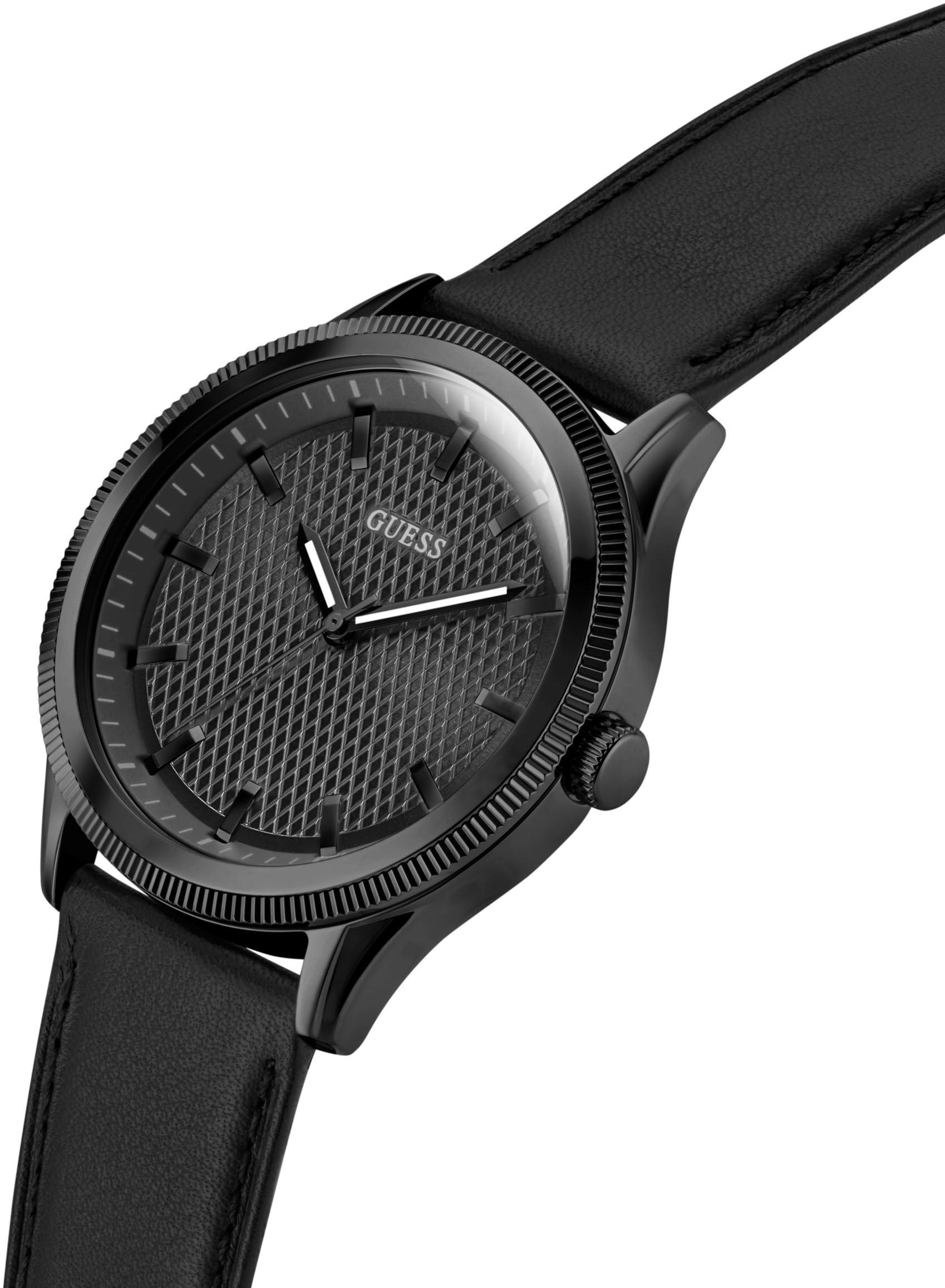 Guess Quarzuhr »DEX« Armbanduhr, Herrenuhr, Lederarmband, Mineralglas, analog