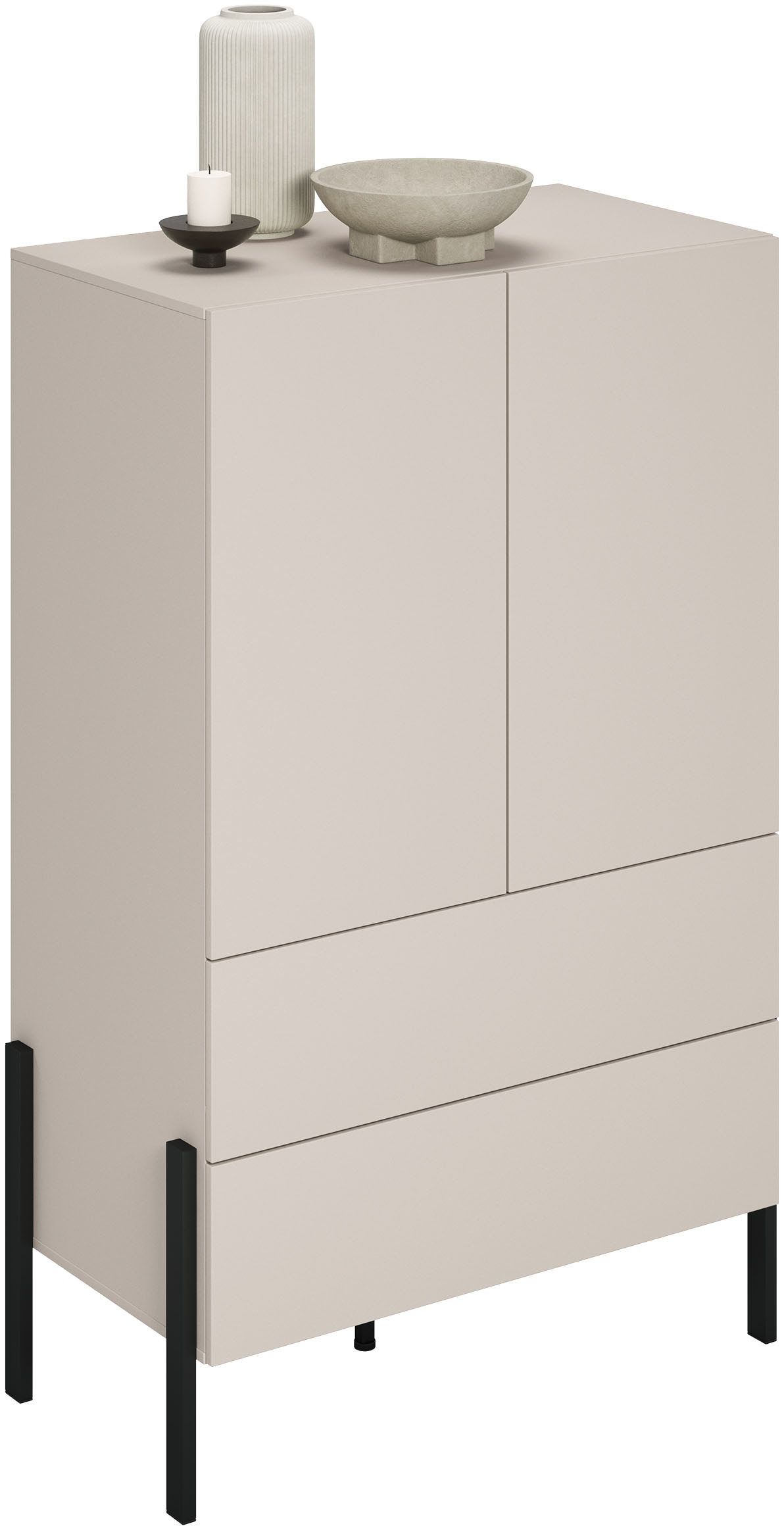 Home affaire Wäscheschrank »Jukon, moderner griffloser Kleiderschrank, Metallfüsse, Made in Europe«, (90x150x50, ideal für kleine Räume oder Nischen), Mehrzweckschrank,2 Schubladen, 2 Türen, FSC-zertifiziert