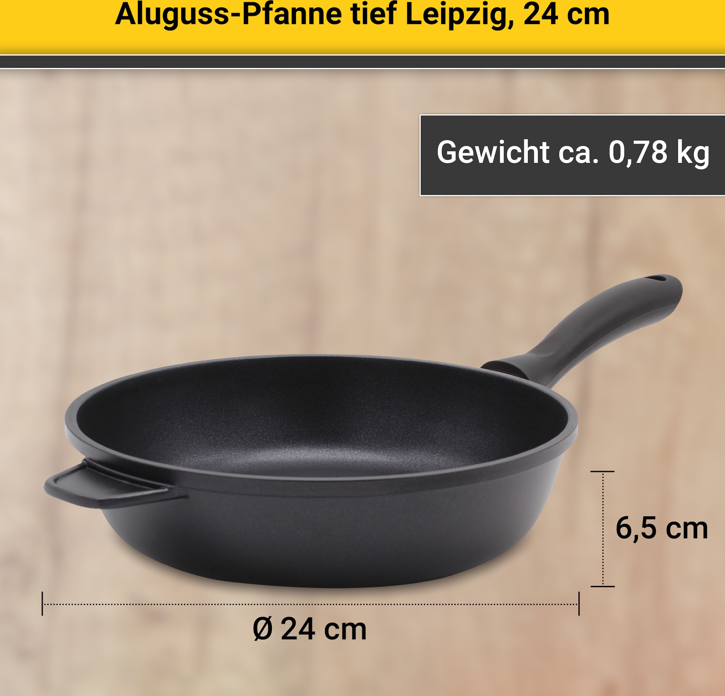 Krüger Bratpfanne »Aluguss Pfanne tief LEIPZIG«, Aluminiumguss, (1 tlg.), hochwertige Antihaft-Versiegelung, tiefe Ausführung