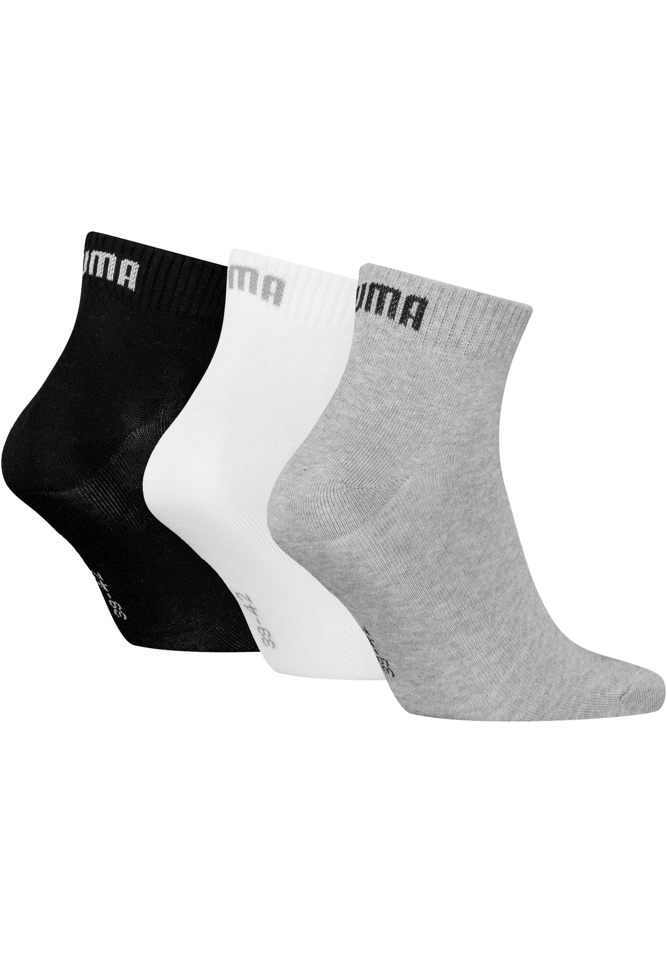 PUMA Kurzsocken »PUMA UNISEX QUARTER PLAIN 3P« 3 Paar,  Atmungsaktiv, Rippenbündchen, weiche Baumwollmischung