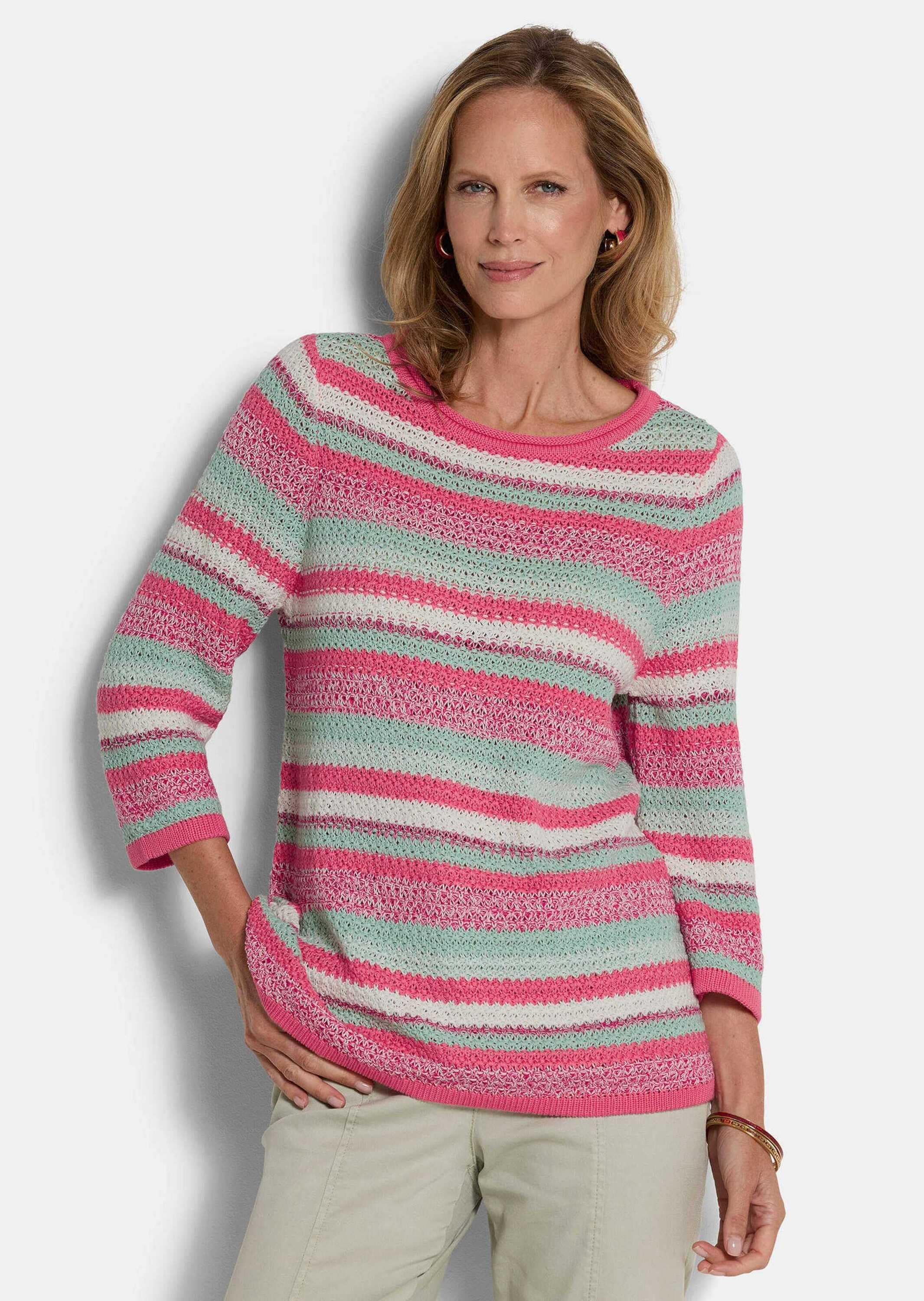 GOLDNER Rundhalspullover »Baumwollpullover mit Ringel-Muster« Strukturierter Ringelstrick