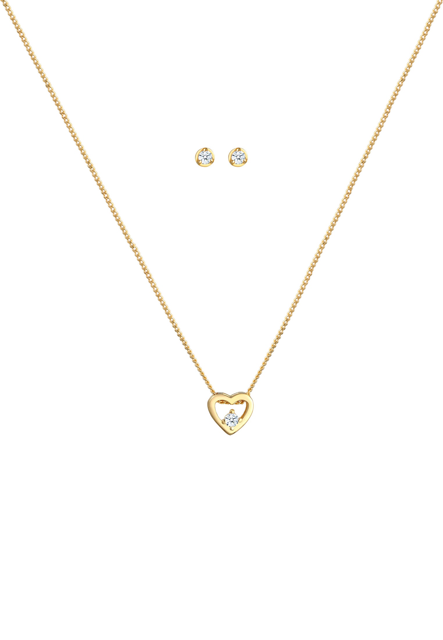 Elli DIAMONDS Ohrring und Ketten Set »Schmuckset Herz Diamant Weiß Brillantschliff (0.09 ct) 585 Gelbgold«