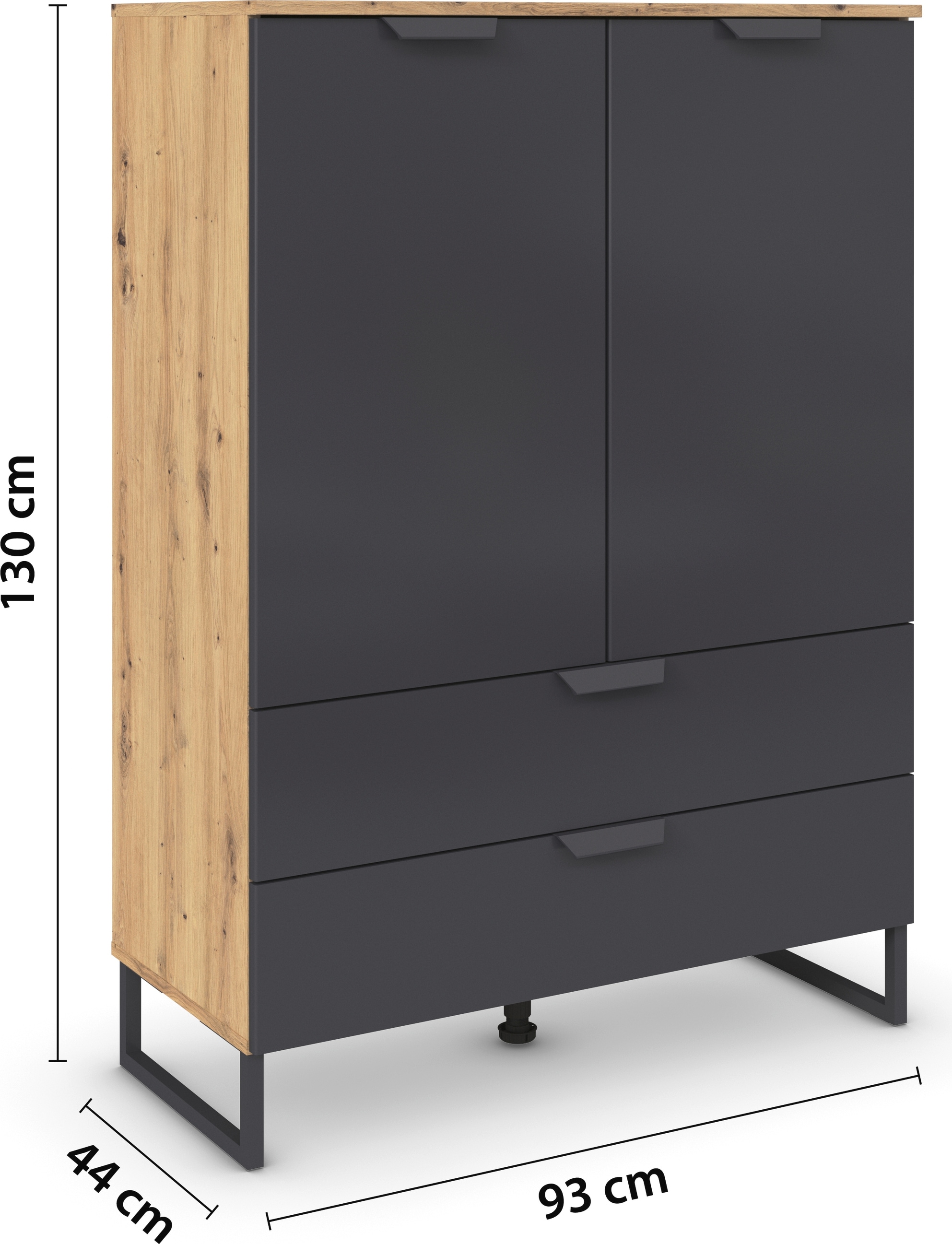 rauch Hochkommode »Dark&Wood by Aditio«, im Industrial Style mit Kufenfuß, 2 Schubladen mit Softclose-Funktion