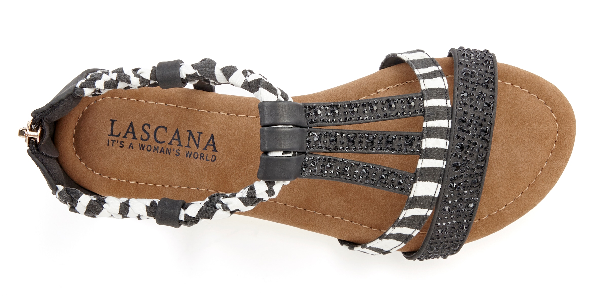 LASCANA Sandale »Sommerschuh«, Sandalette, Sommerschuh mit Verzierung und kleinem Keilabsatz VEGAN