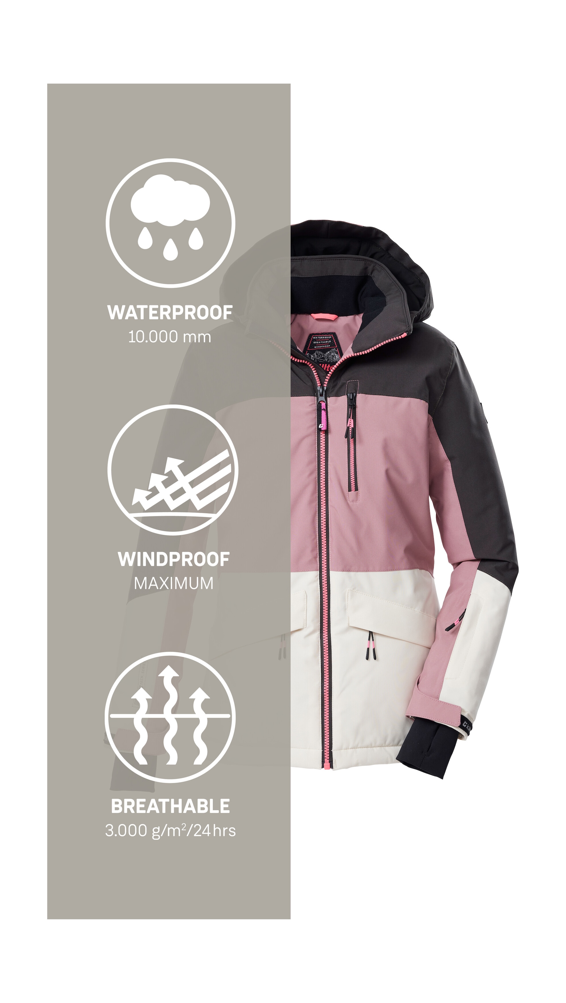 Killtec Skijacke »KSW 208 GRLS SKI JCKT« Wasserdichte, atmungsaktive Kinderjacke mit Schneefang und Taschen