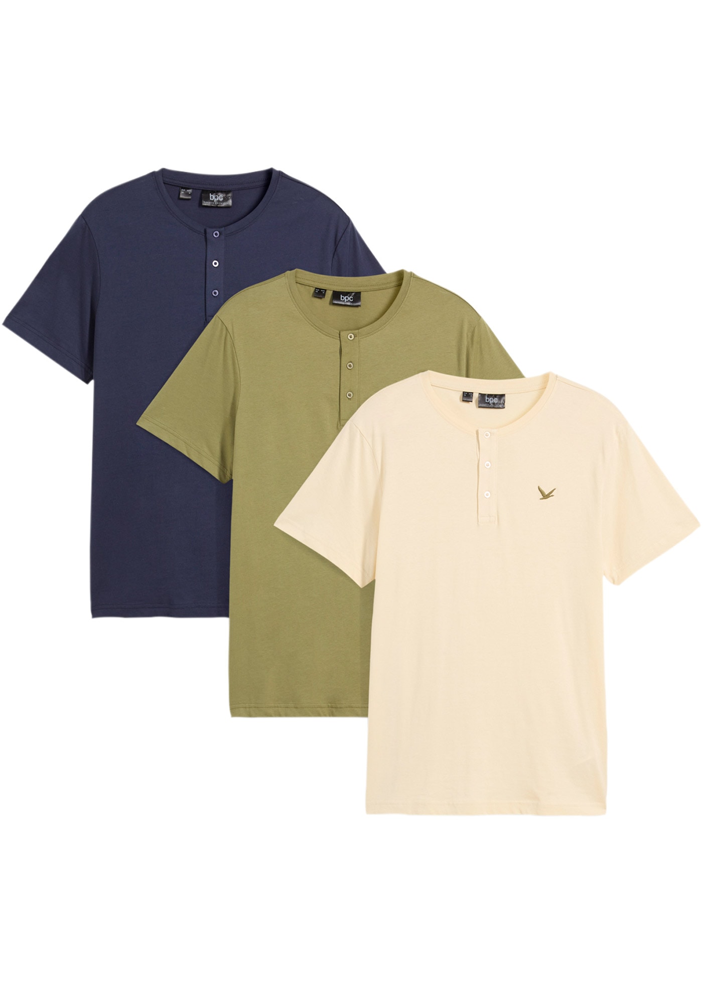 bonprix Henleyshirt Packung, 3 Regular Fit, mit Bruststickerei