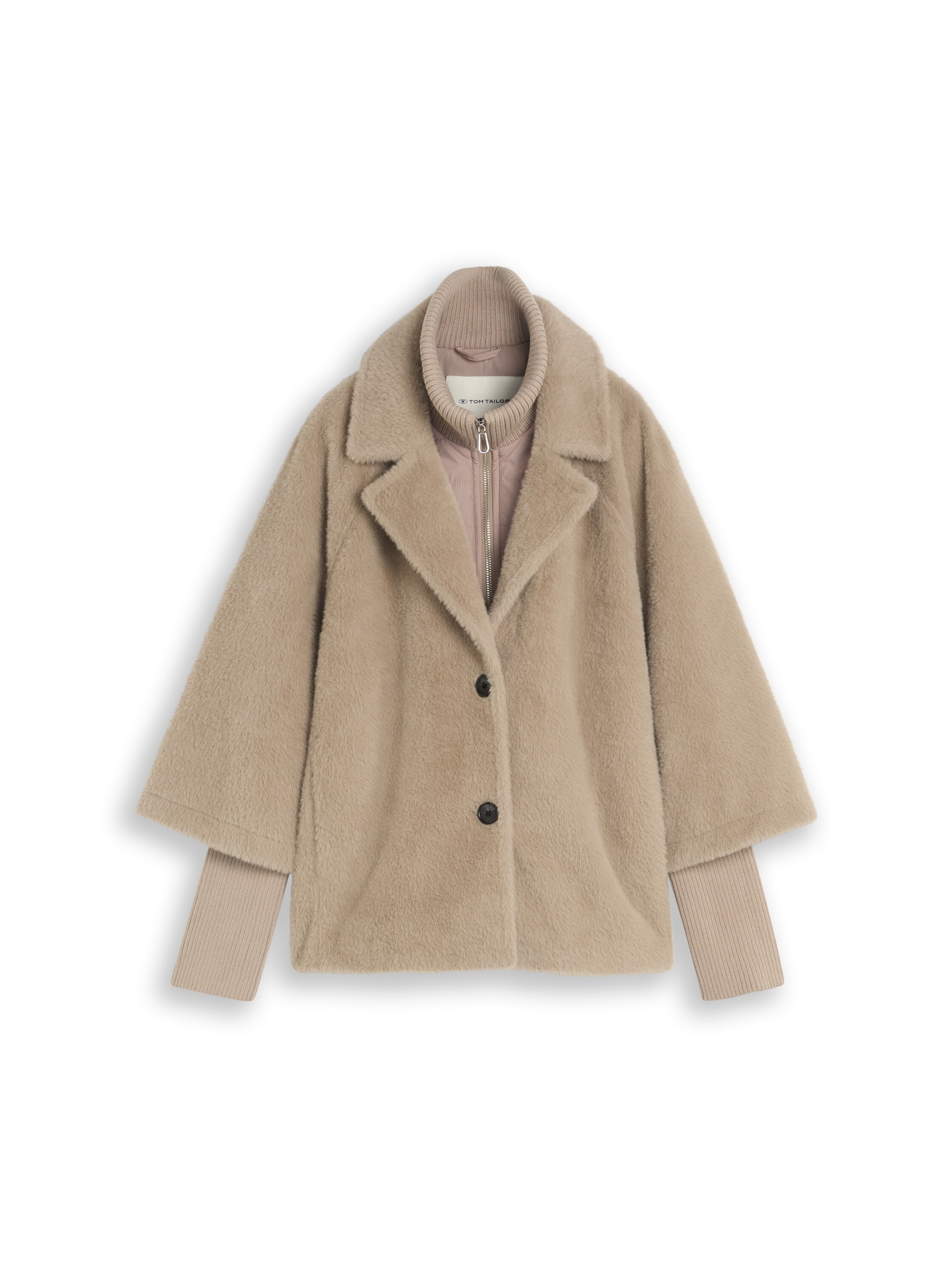 TOM TAILOR Fellimitatjacke »Regular« ohne Kapuze mit Reverskragen und Stehkragen-Inlay  und Knopfleiste
