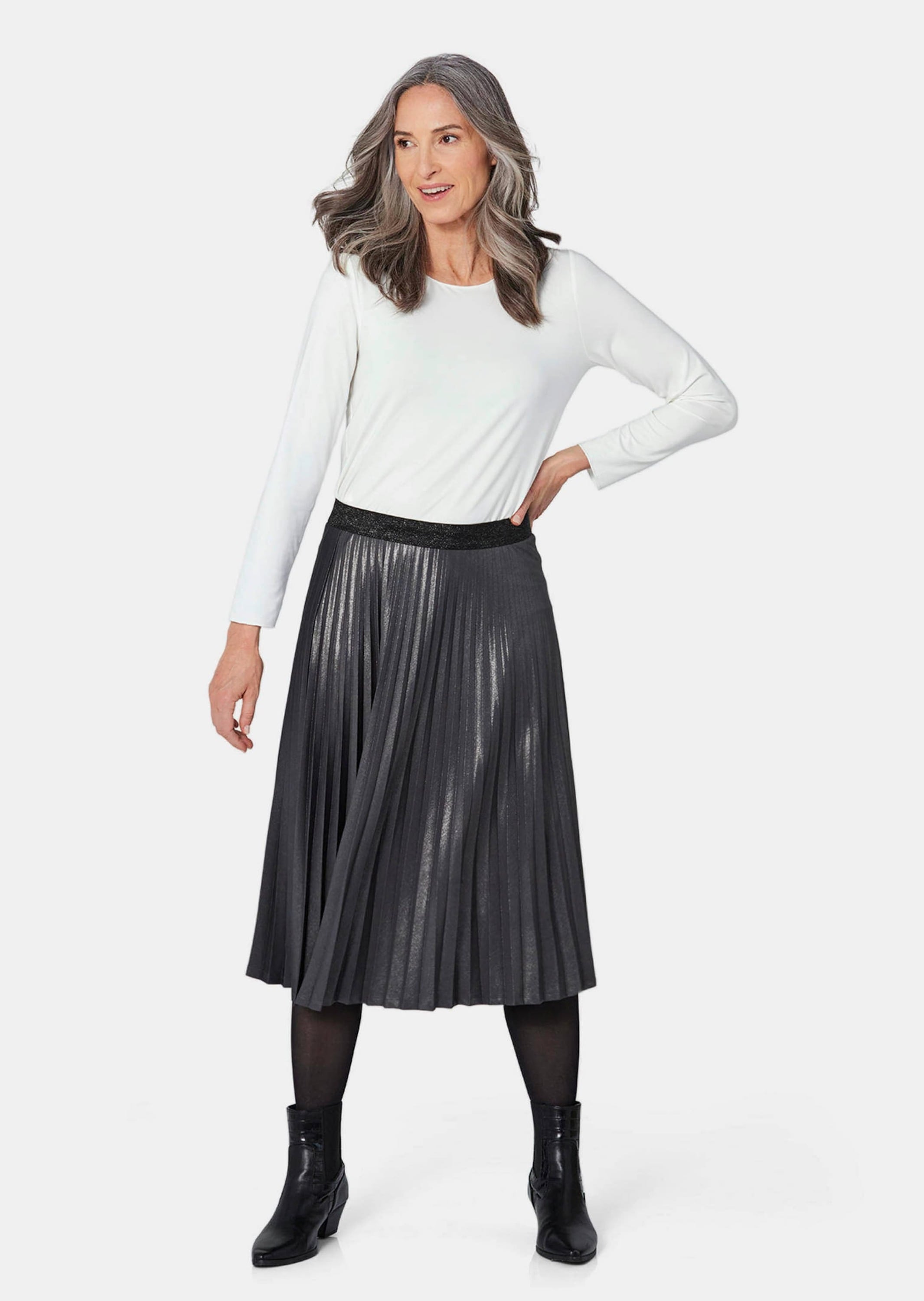 GOLDNER Plisseerock »Kurzgröße Plisseerock im Metallic Look«
