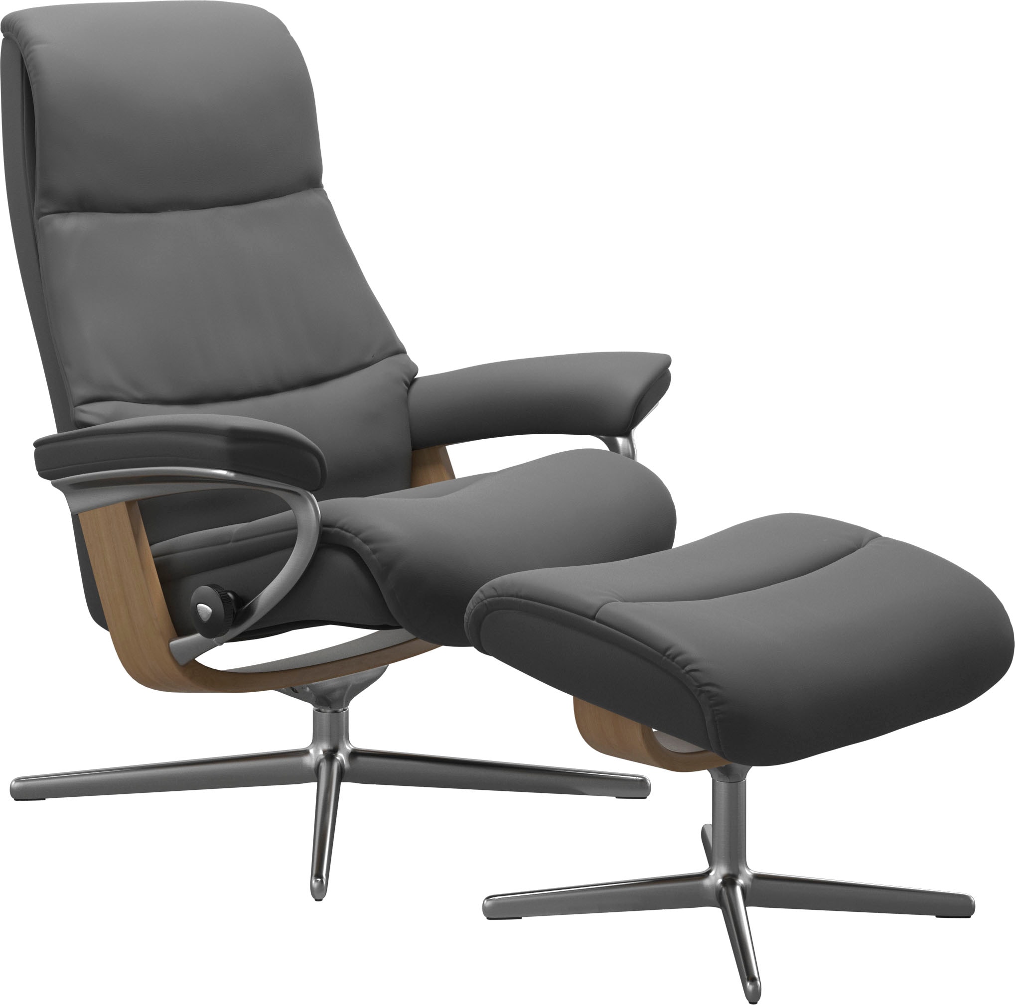 Stressless® Relaxsessel »View«, (Set, Relaxsessel mit Hocker), mit Hocker, mit Cross Base, Größe S, M & L, Holzakzent Eiche