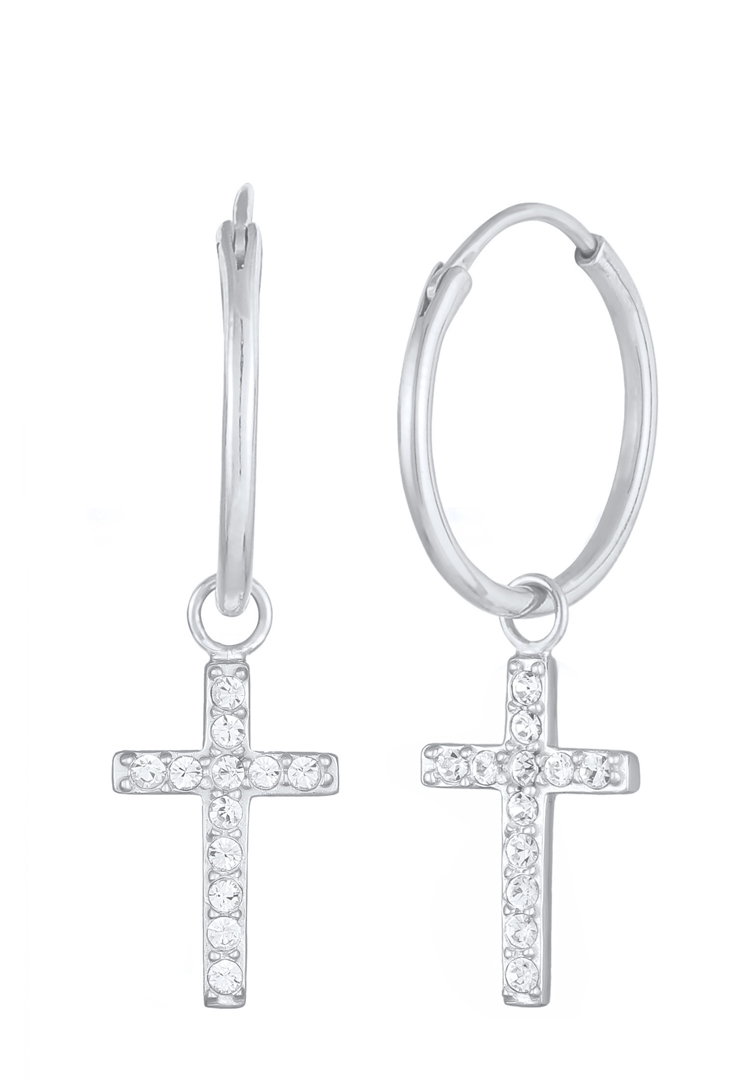 Elli Paar Creolen »Ohrringe Creolen Kreuz Glaube Religion 925 Silber, mit Kristallen von Swarovski®«