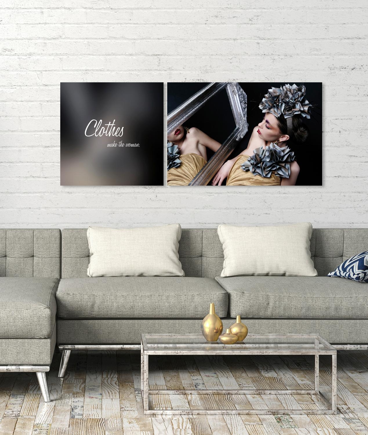 queence Leinwandbild »Clothes«, Historische Persönlichkeiten-Foto-Menschen-Kunst-Modern-Spa-Spa Bilder-Sprüche-Sprüche & Texte-Schriftzug-Schriftzüge, (Set), Premium-Leinwandstoff, Handarbeit aus Deutschland, Spruch, 2er Set