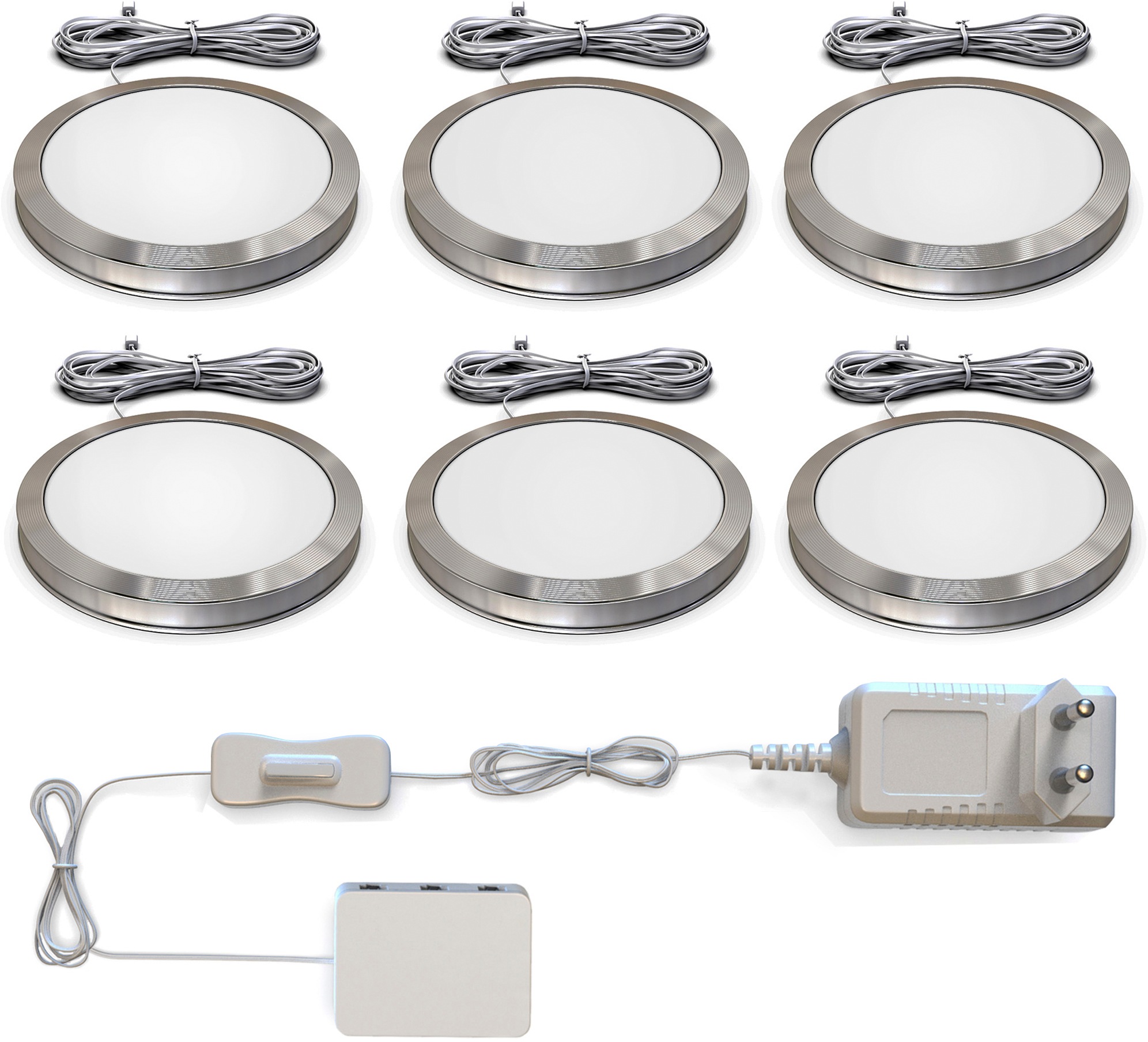 B.K.Licht Unterschrankleuchte »BK_UL1187 6er Set LED Unterbauleuchten in grau, Größe Ø 5,9 cm Höhe: 0,95 cm