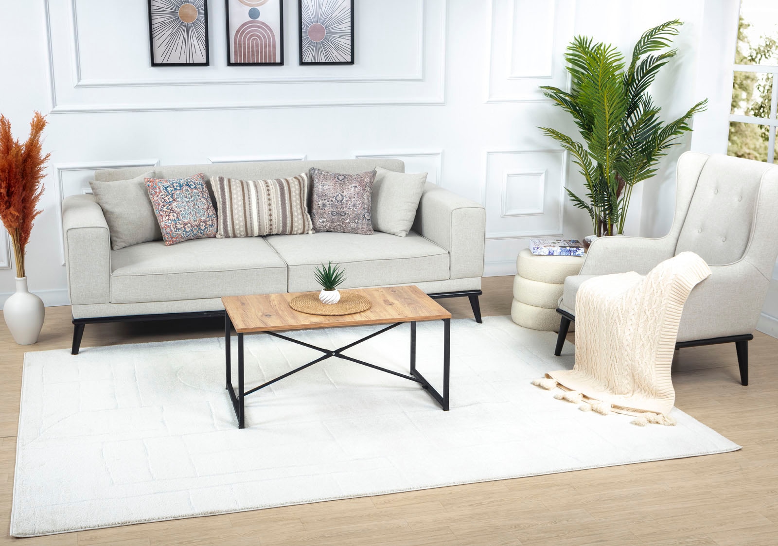 Livabliss Teppich »CAGLIARI« rechteckig 14 mm Höhe Skandi Design, Modern Boho Kurzflor Wohnzimmerteppich, Schlafzimmer