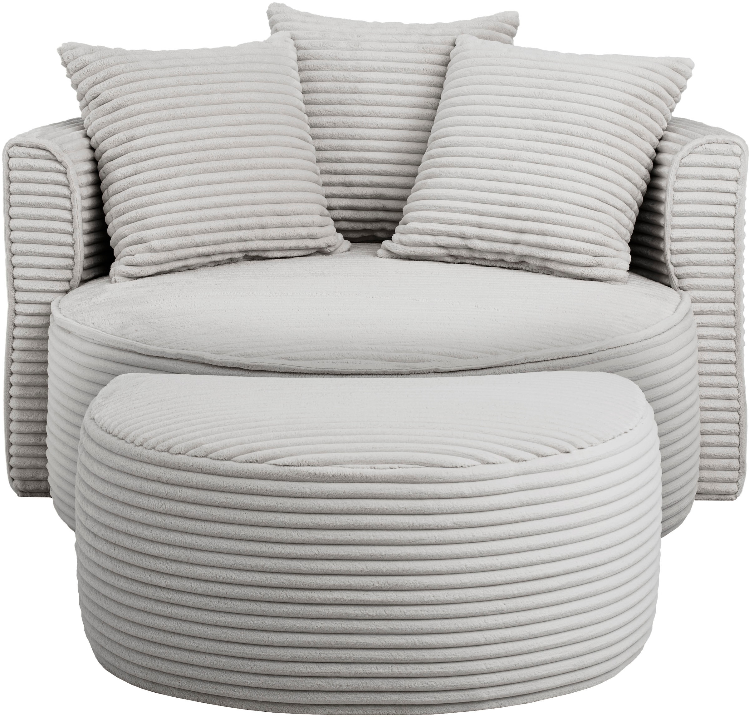LeGer Home by Lena Gercke XXL-Sessel »ISALIE, Rundsessel mit Hocker, Lesesessel, Loveseat, Big-Sessel«, (Set), trendige Stoffe, 3 Zierkissen, große Sitzfläche, Cord, Samt, Bouclé