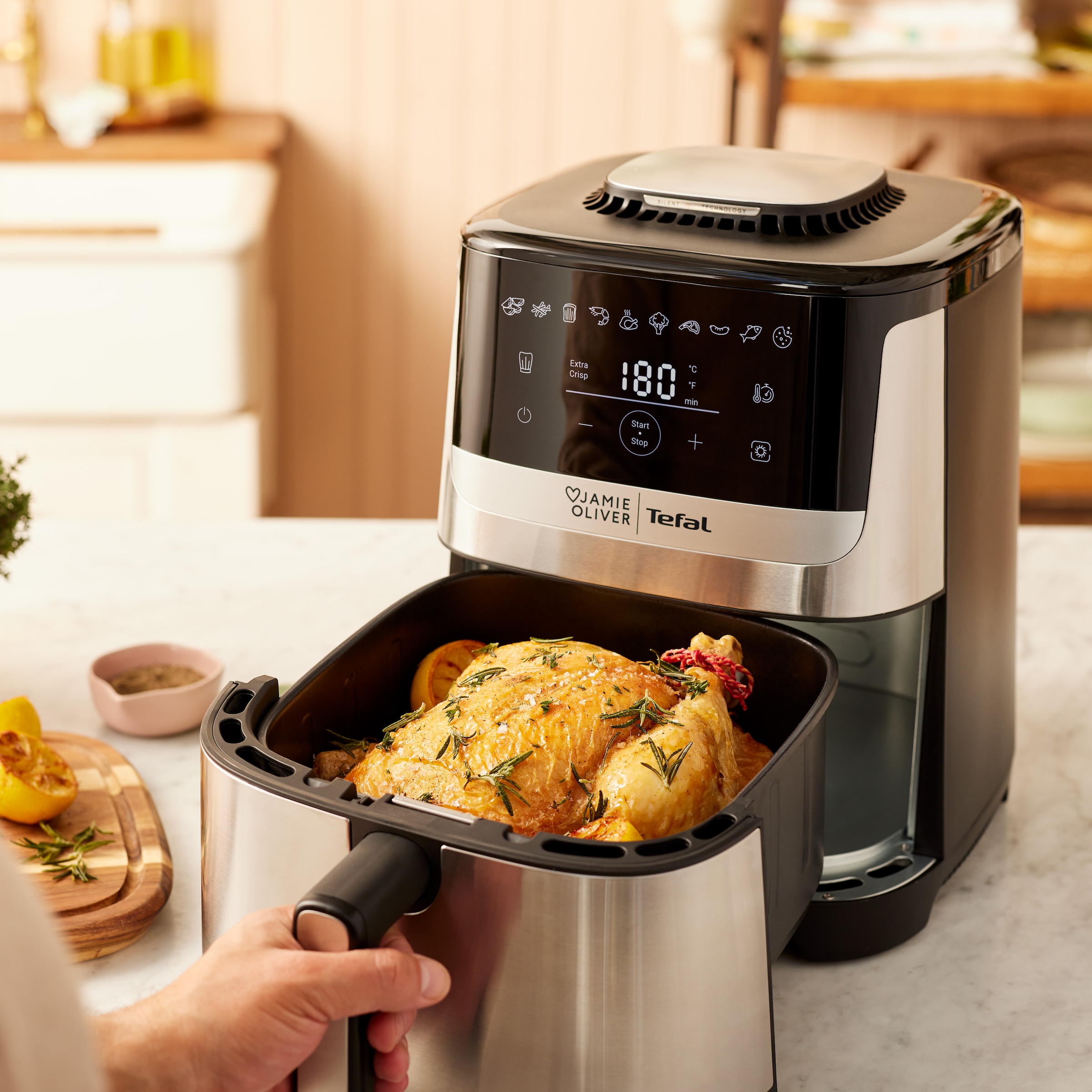Tefal Heißluftfritteuse »Jamie Oliver by Tefal EY55JD Easy Fry Silence Deluxe«, 1670 W, 10 voreingestellte Programme, digitaler Touchscreen, EY55JD