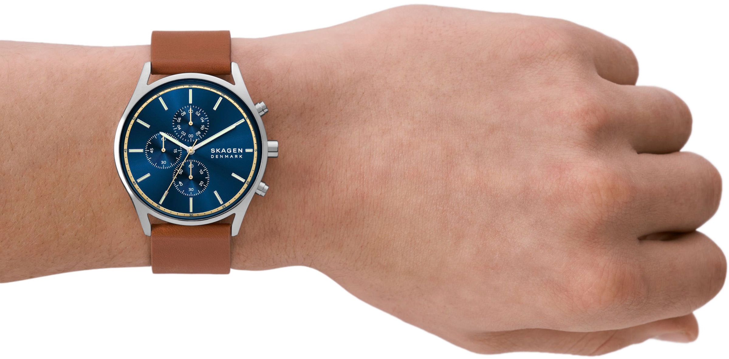 Skagen Chronograph »HOLST CHRONOGRAPH«, Quarzuhr, Armbanduhr, Herrenuhr, Stoppfunktion, Lederarmband